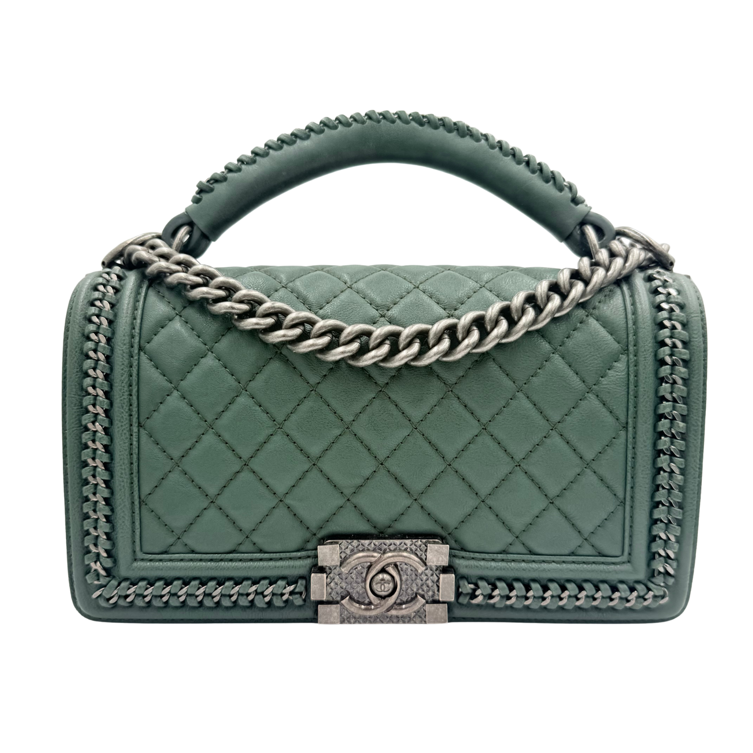 Chanel Calfskin Medium Boy Top Handle Flap Green