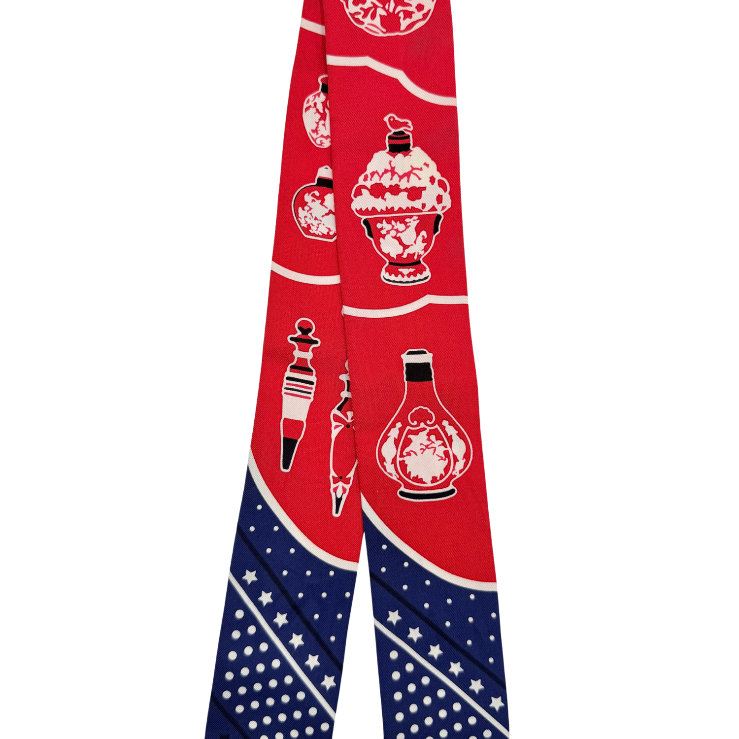 Red and Blue Les Flacons Bandana Silk Twilly scarf