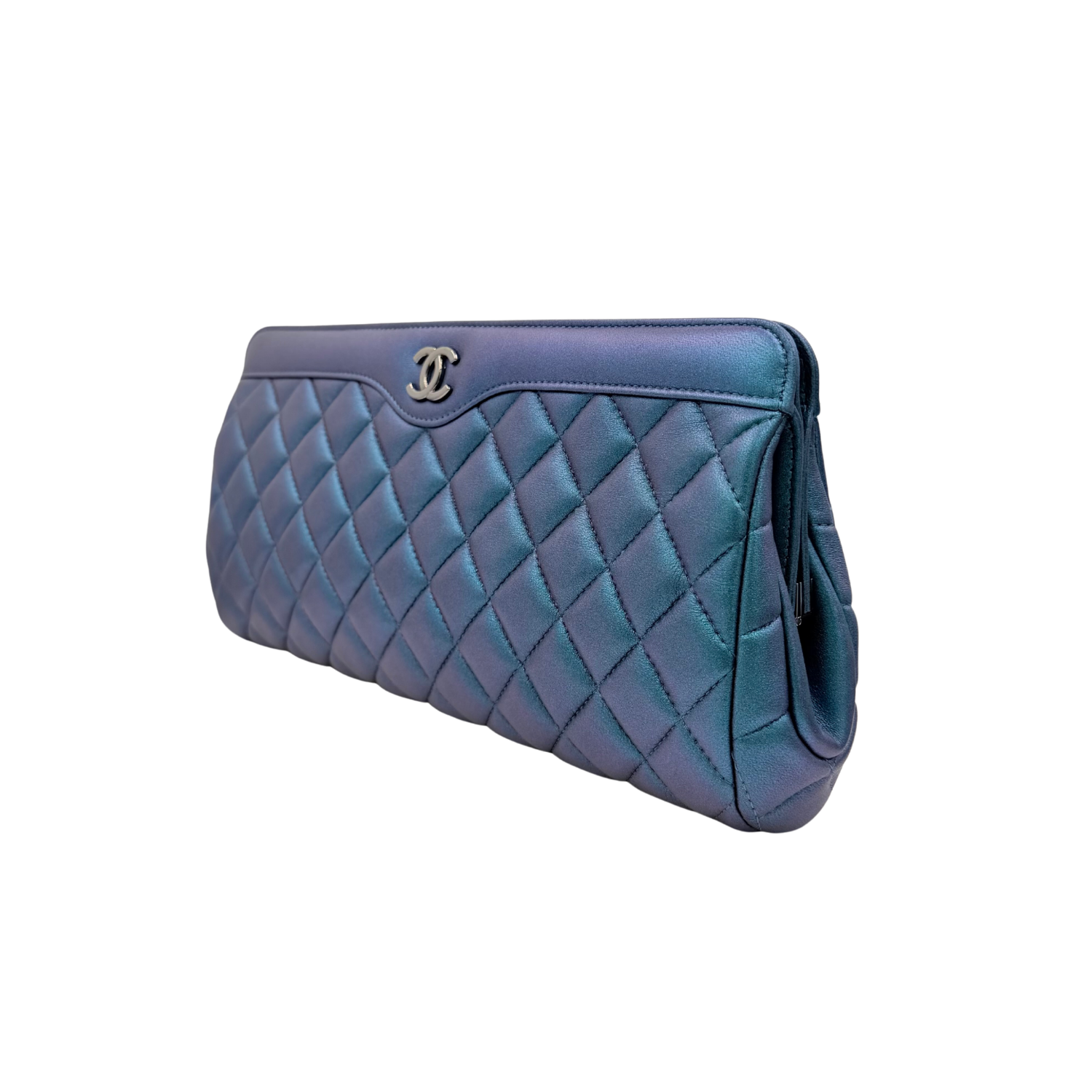 Chanel Quilted Lambskin Iridescent Turquoise Clutch