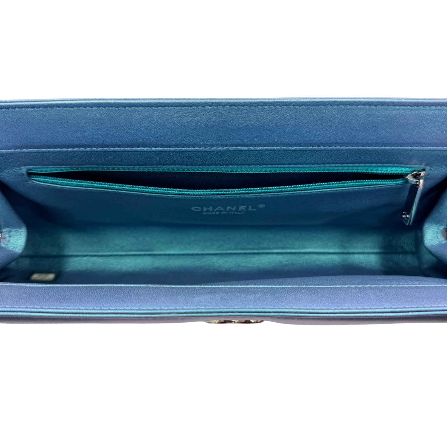 Chanel Quilted Lambskin Iridescent Turquoise Clutch