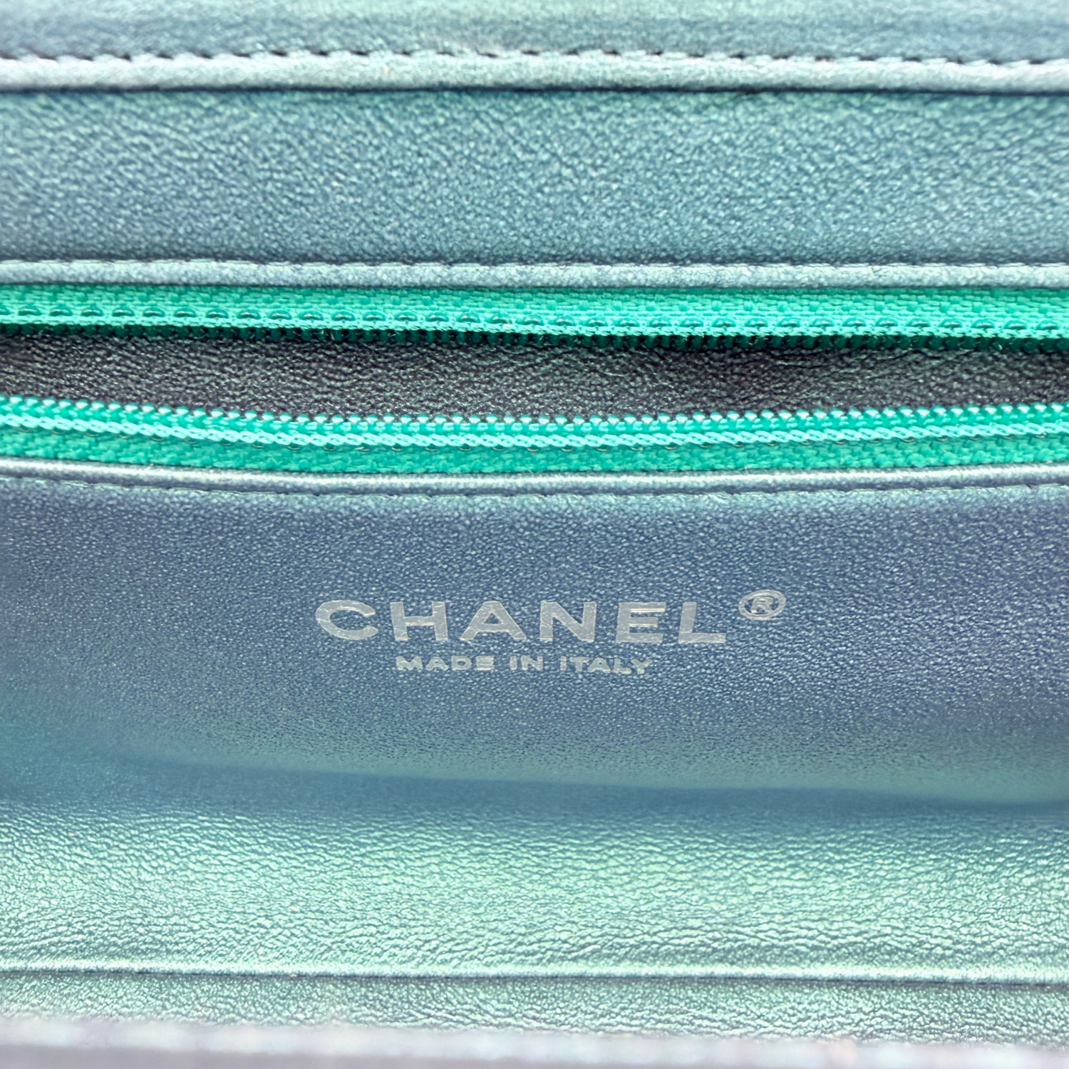 Chanel Quilted Lambskin Iridescent Turquoise Clutch