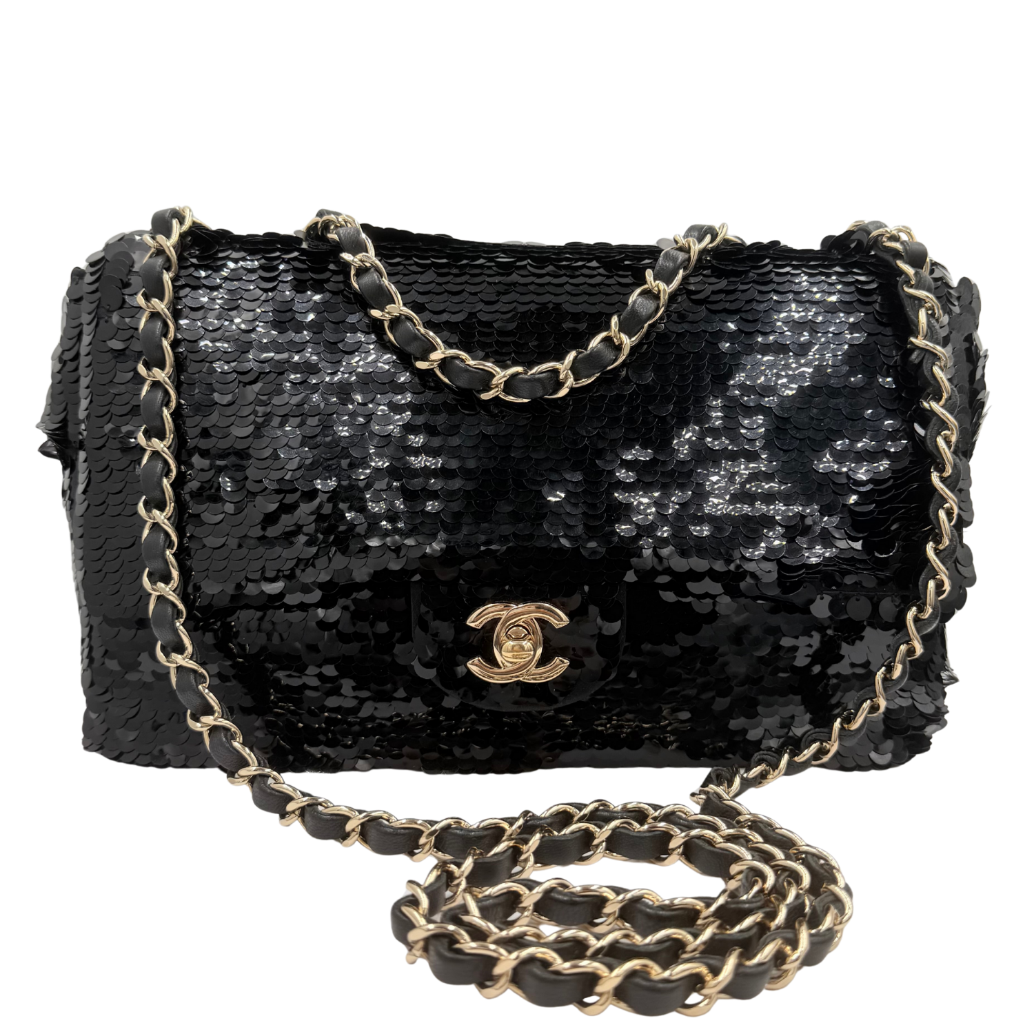 Chanel Medium Single Flap Bag Sequin Black