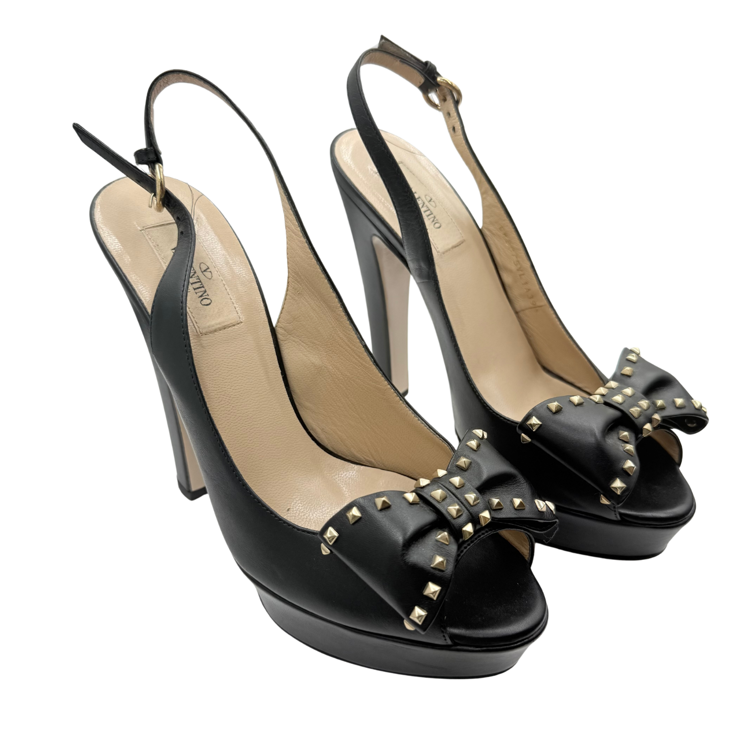 Valentino Rockstud Accents Leather Slingback Pumps Black