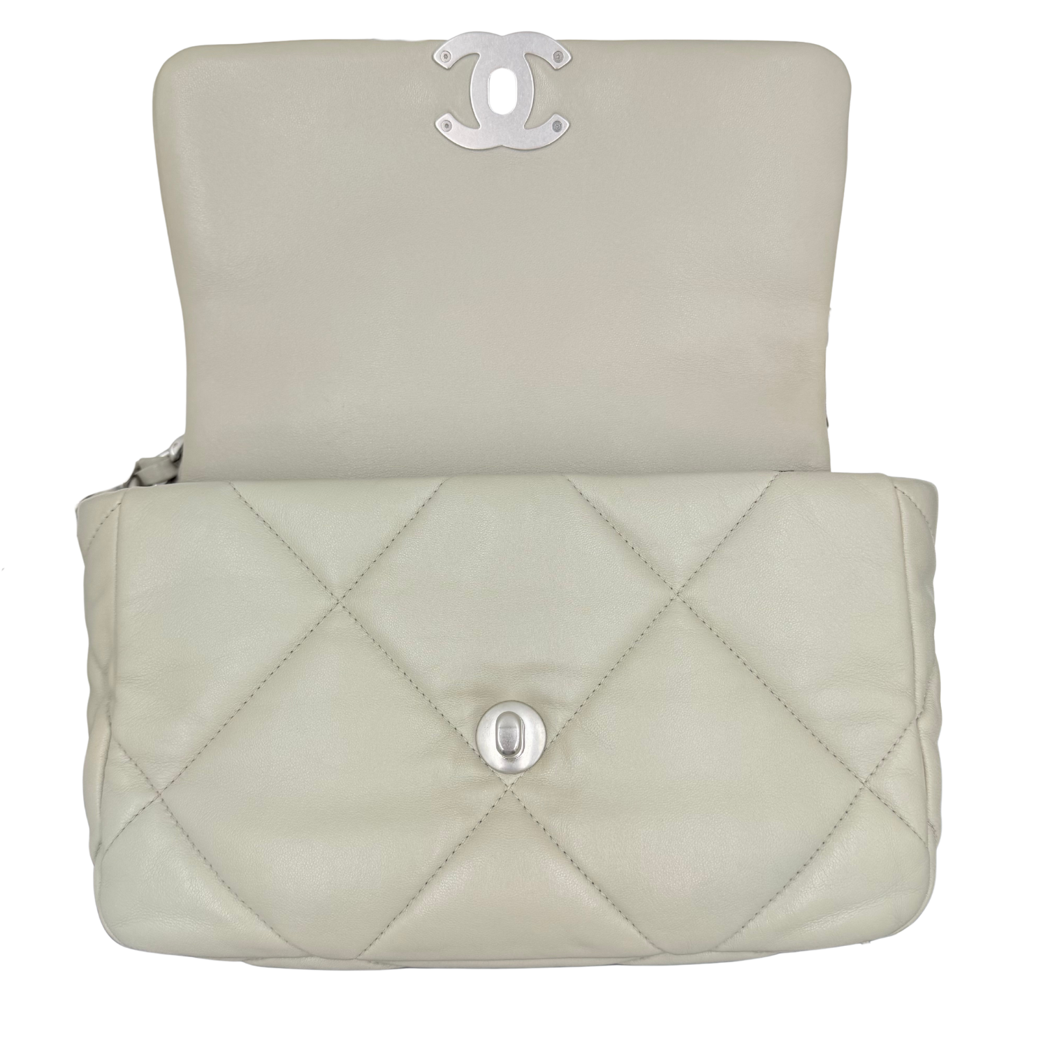 Chanel Small 19 Flap Quilted Lambskin Leather Light Gray/Sage
