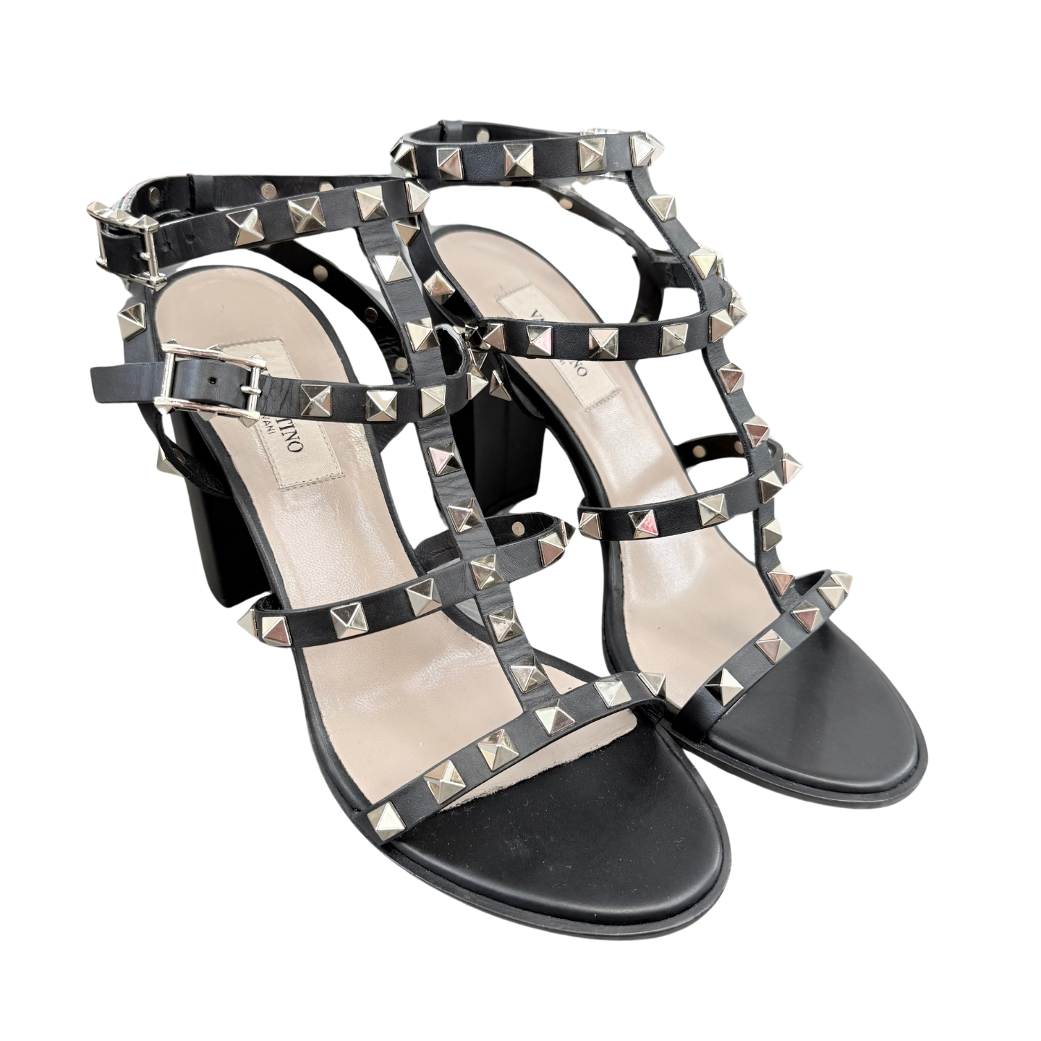 Valentino Rockstud Leather Gladiator Heeled Sandals Black