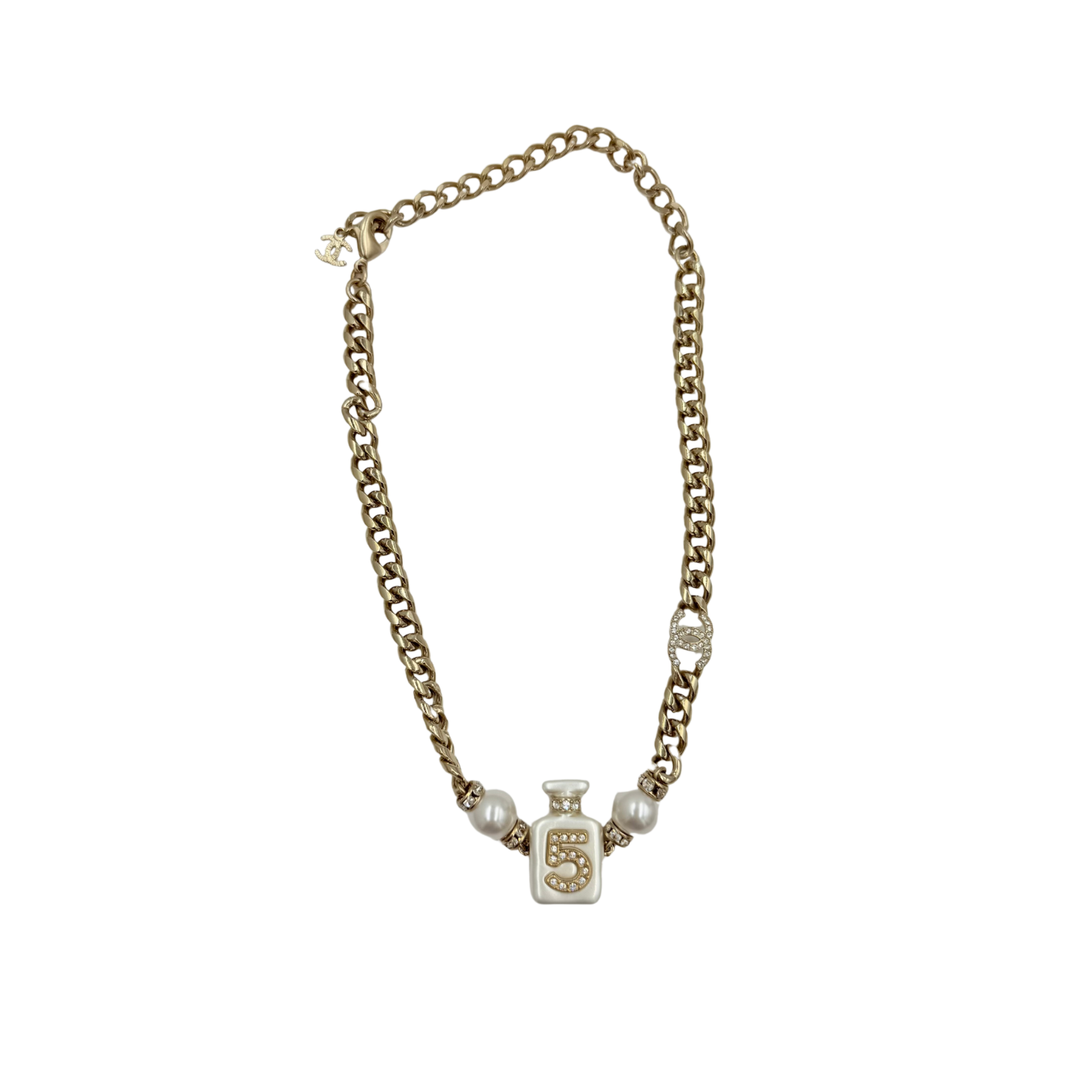Chanel Faux Pearl & Strass No. 5 CC Choker Necklace