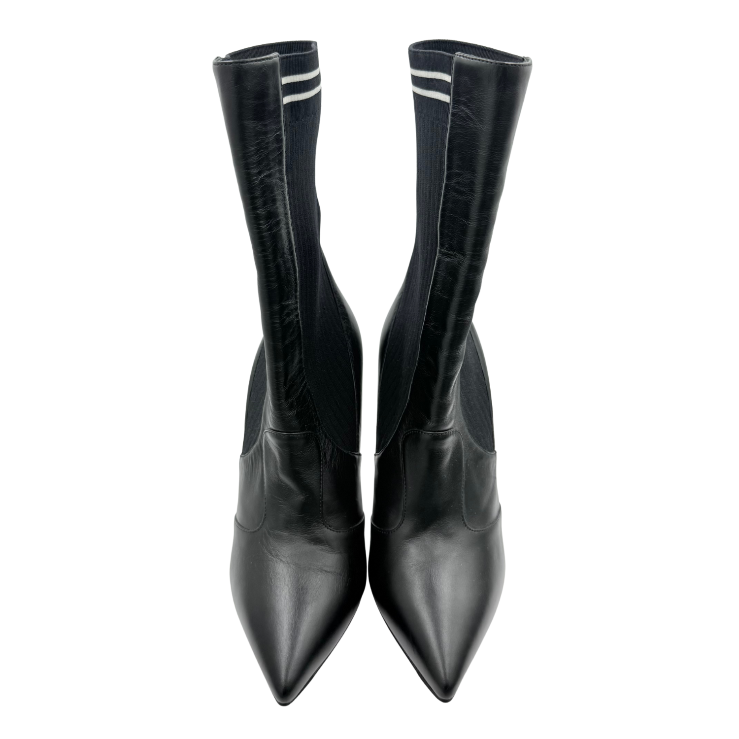 Fendi Vitello Lucido Stretch Fabric Striped Rockoko 105mm Sock Boots Black