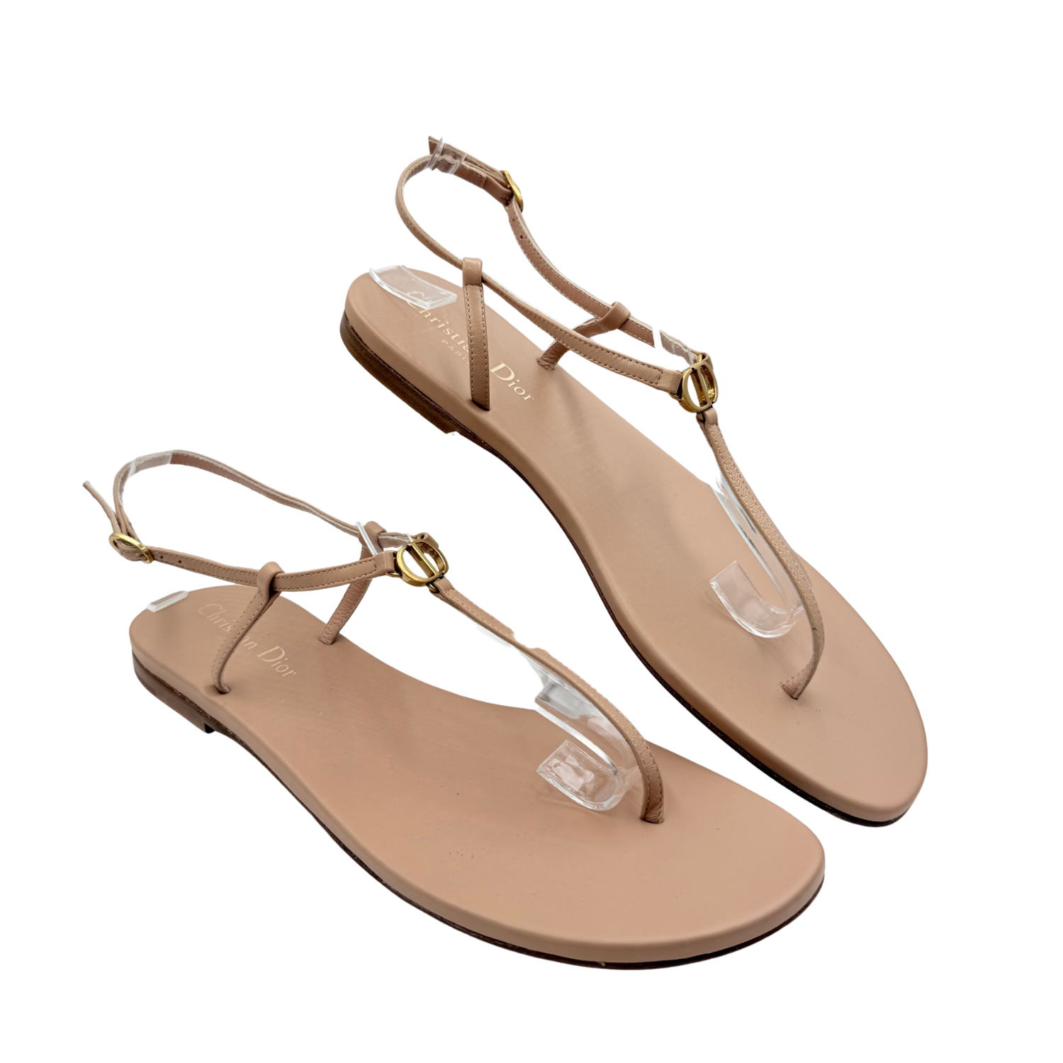 Christian Dior Leather Slingback Thong Sandals Beige