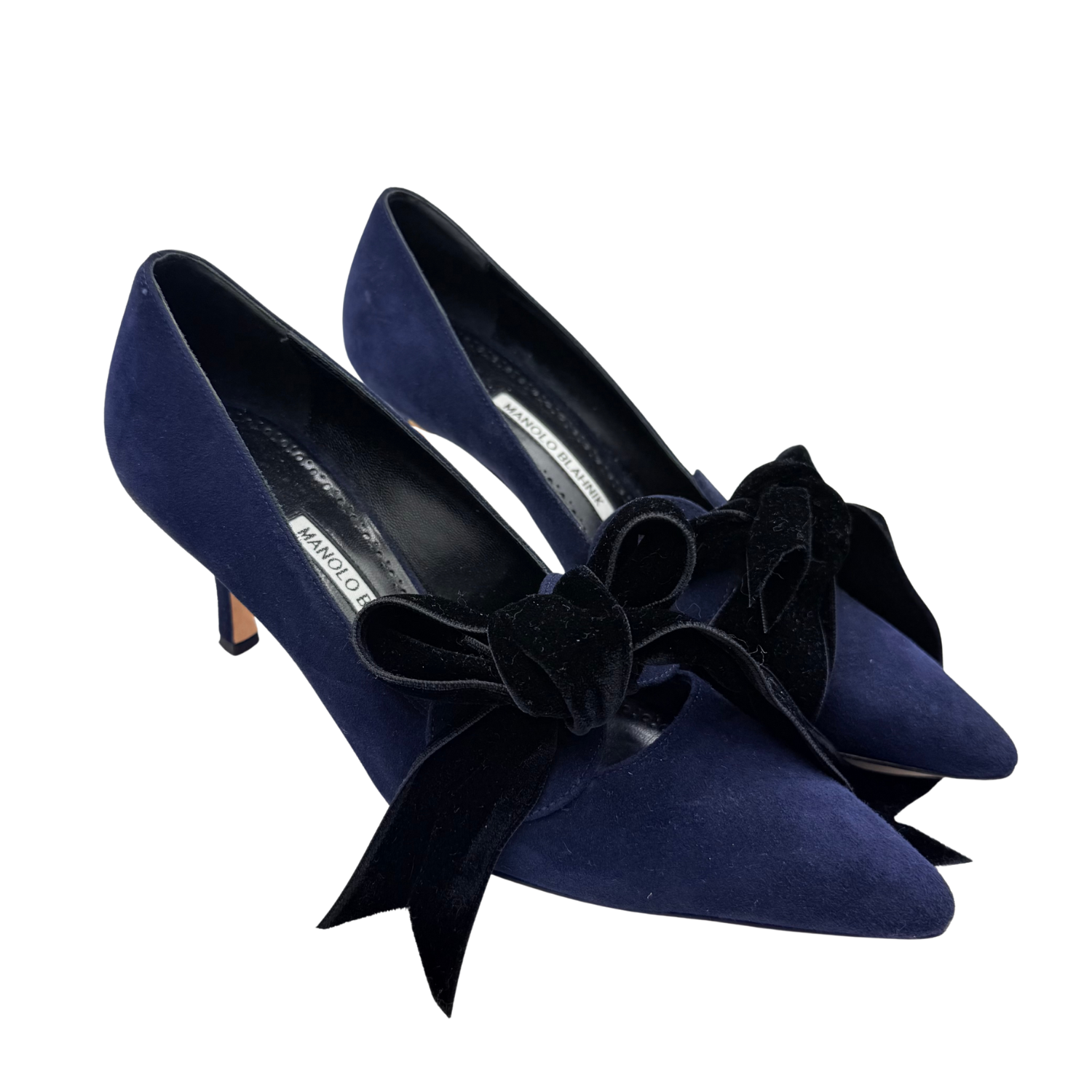 Manolo Blahnik Suede Bow Accents Serba Pumps Navy