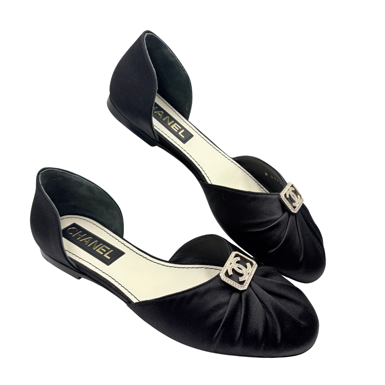Chanel Interlocking CC Satin D'Orsay Flats Black