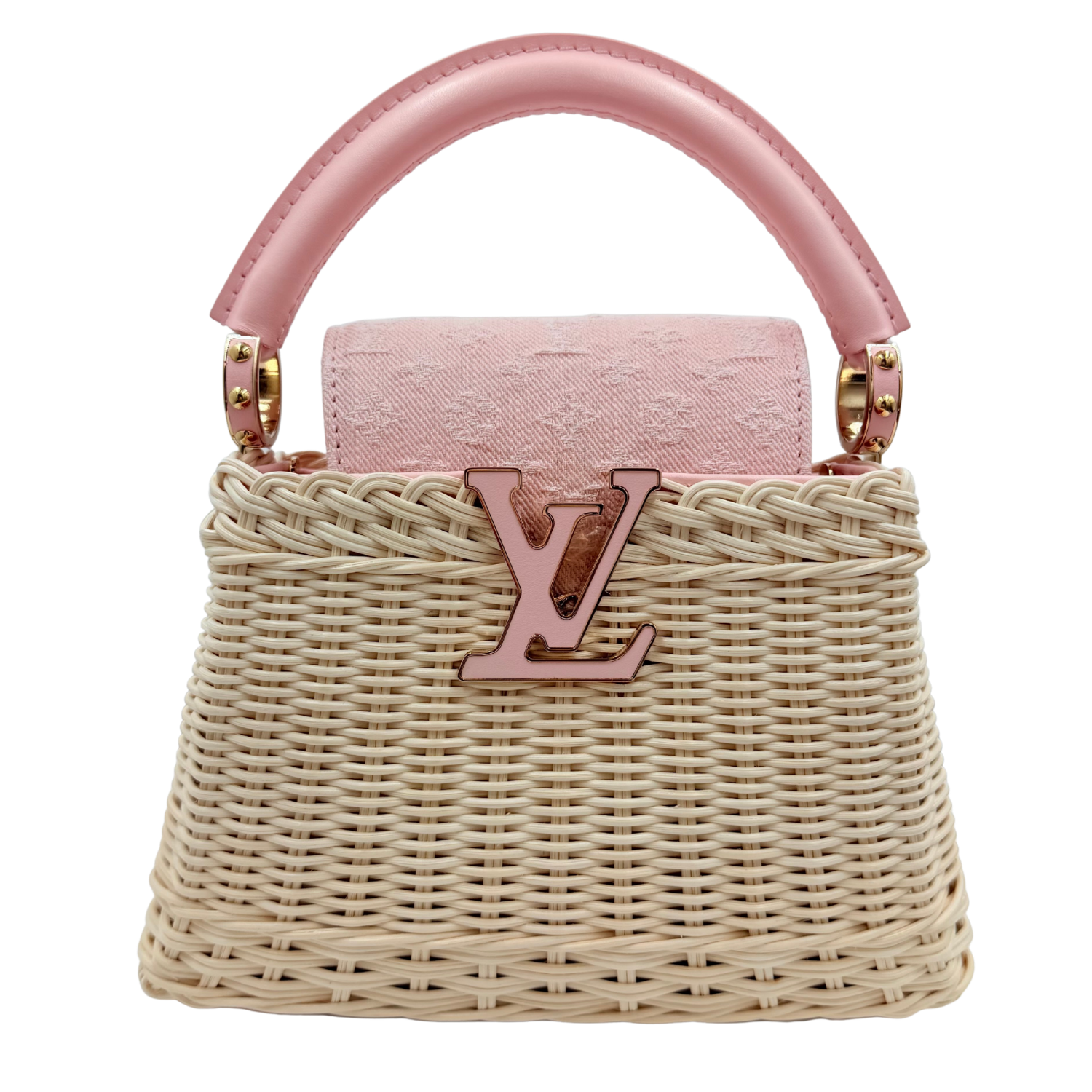 Louis Vuitton Mini Capucine Rattan and Denim Pink
