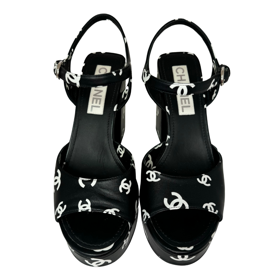 Chanel Printed Lambskin Platforms Black