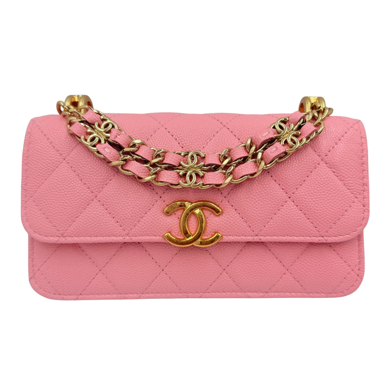 Chanel Quilted Mini Flap Pick Me Up Top Handle Wallet on Chain Pink