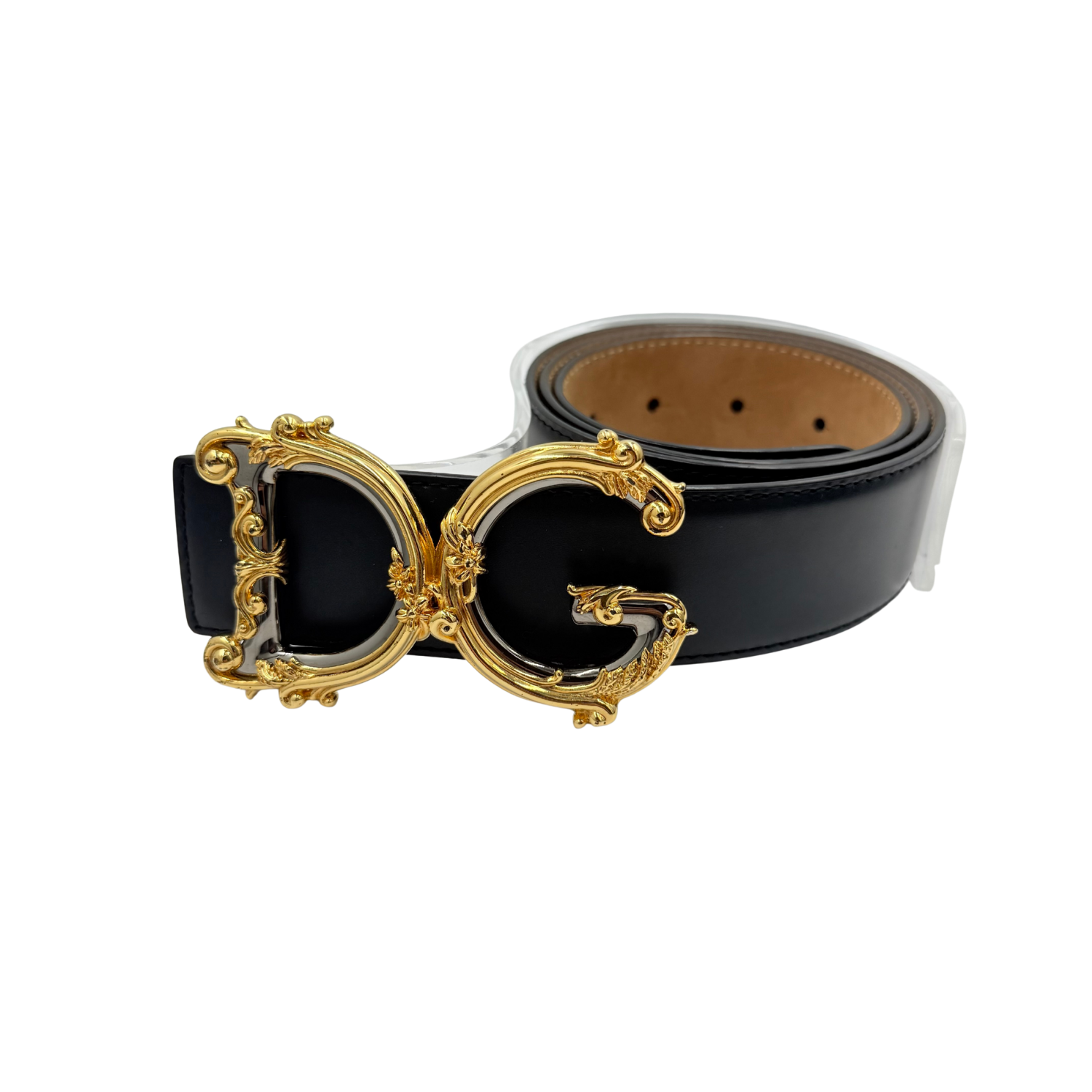 Dolce & Gabbana Leather Belt with Baroque DG Logo Black