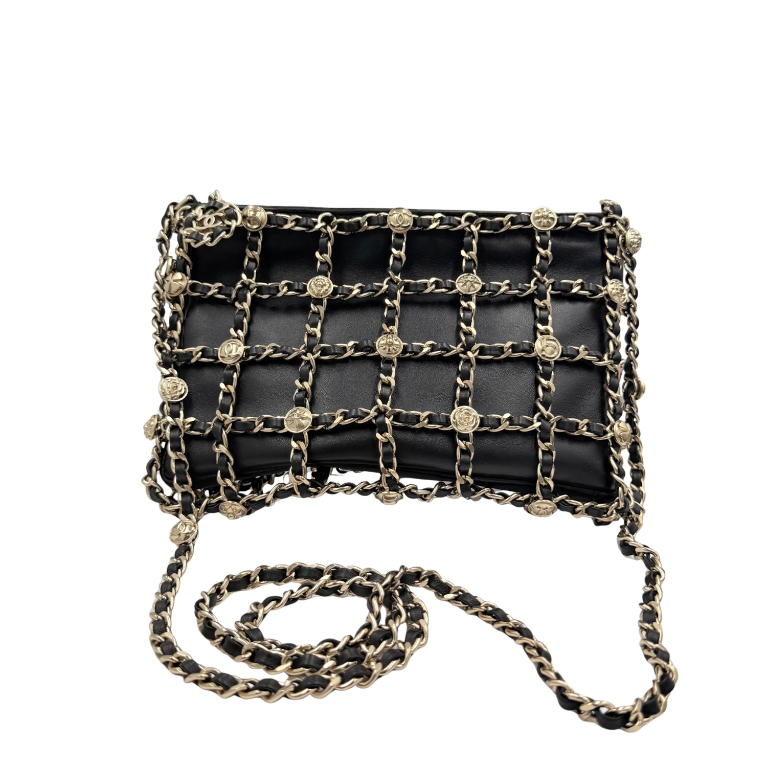 Chain Frame Medallion Shoulder Bag Black