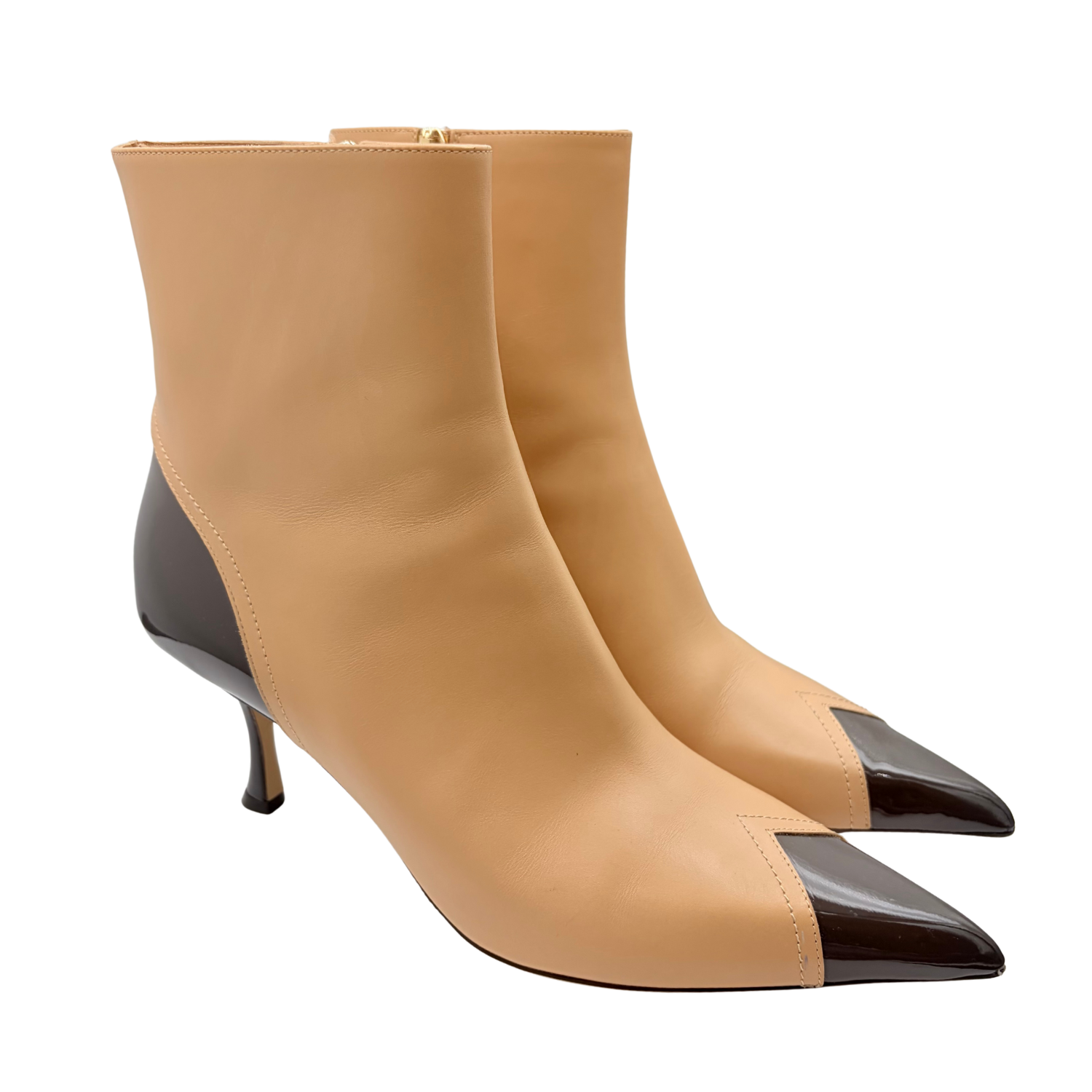 Ferragamo 95mm Leather Ankle Boots Beige