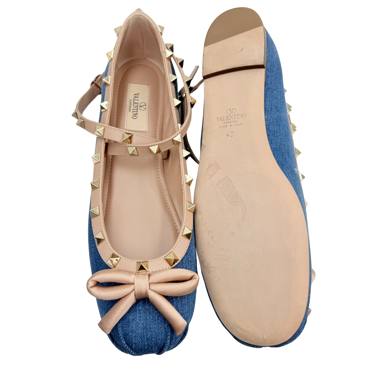 Valentino Rockstud Denim Ballerina Rockstud Flats