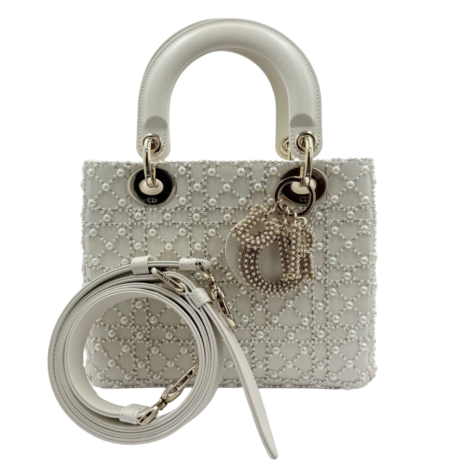 Christian Dior Small Cannage Lady Dior Ivory