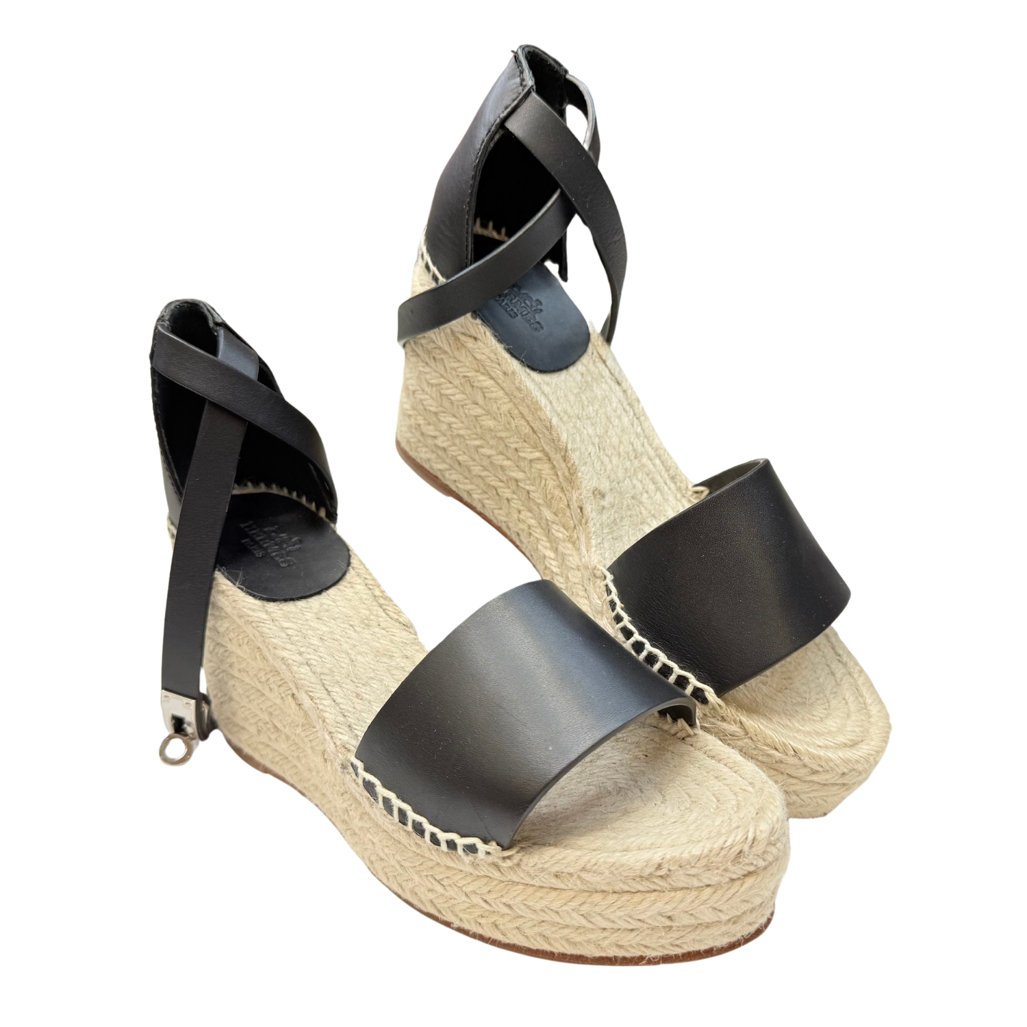 Hermès Leather Espadrilles Wedges Black