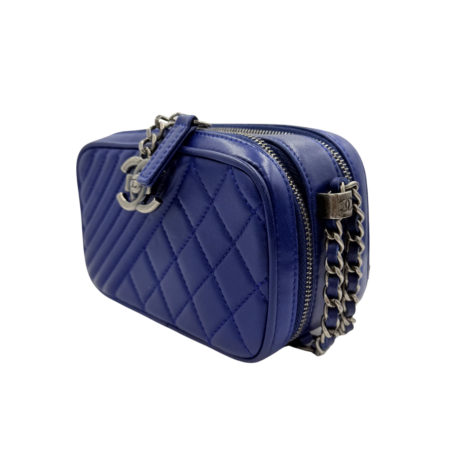 Chanel Quilted Lambskin Mini Coco Boy Camera Bag Blue
