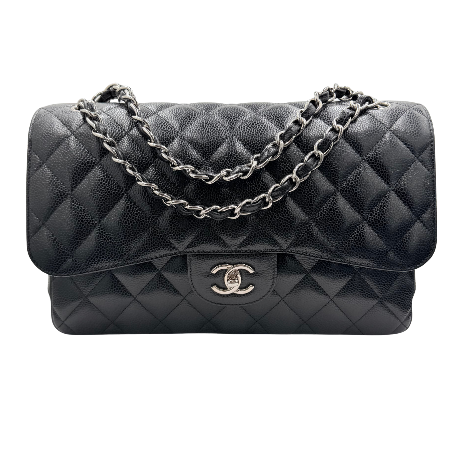 Jumbo Quilted Caviar Classic Double Flap Black