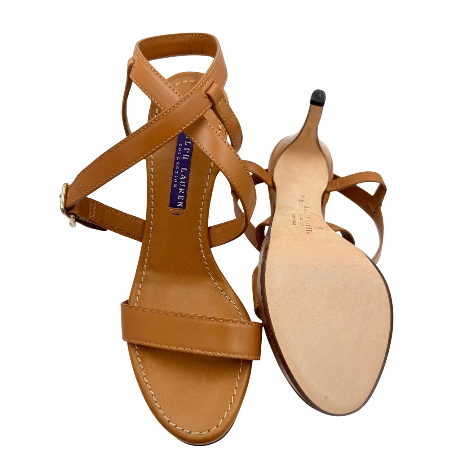 Ralph Lauren Leather Slingback Heeled Sandals Cognac