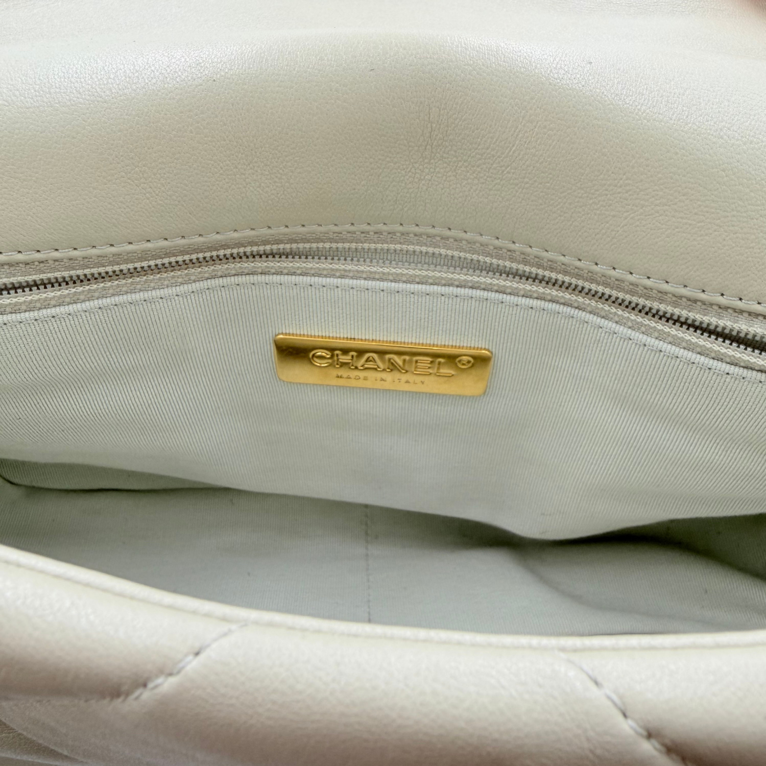 Chanel Small 19 Flap Quilted Lambskin Leather Light Gray/Sage