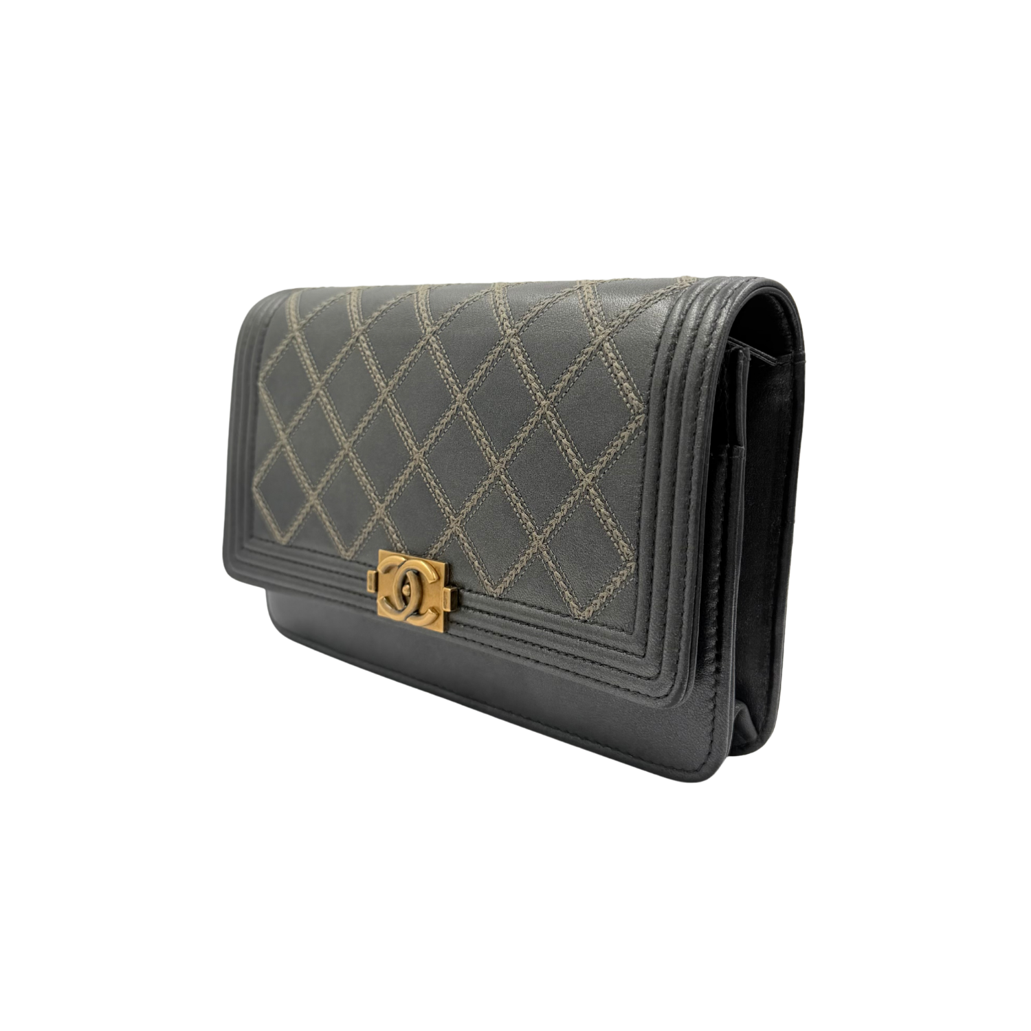Chanel Impriente Quilted Calfskin Boy Bag Wallet on Chain Gray