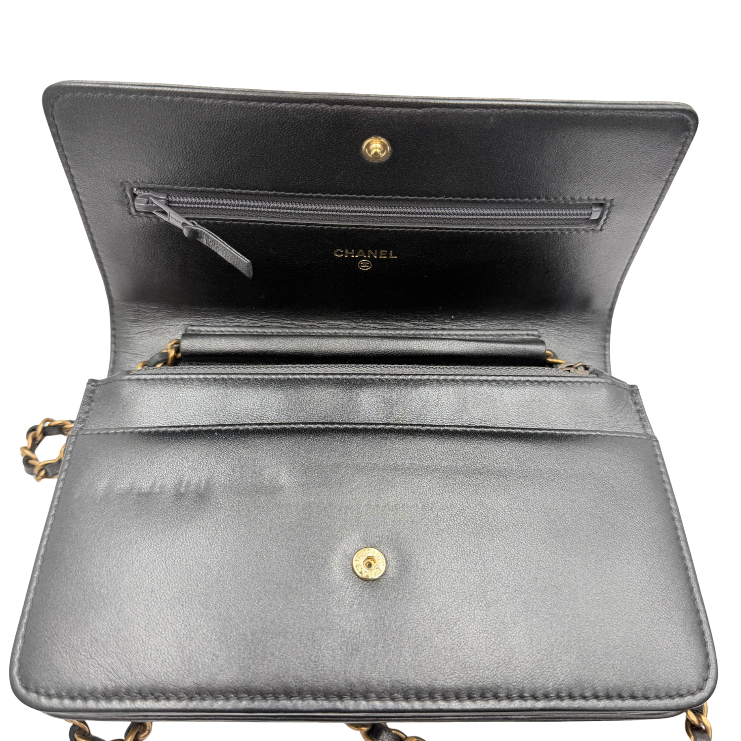 Chanel Impriente Quilted Calfskin Boy Bag Wallet on Chain Gray
