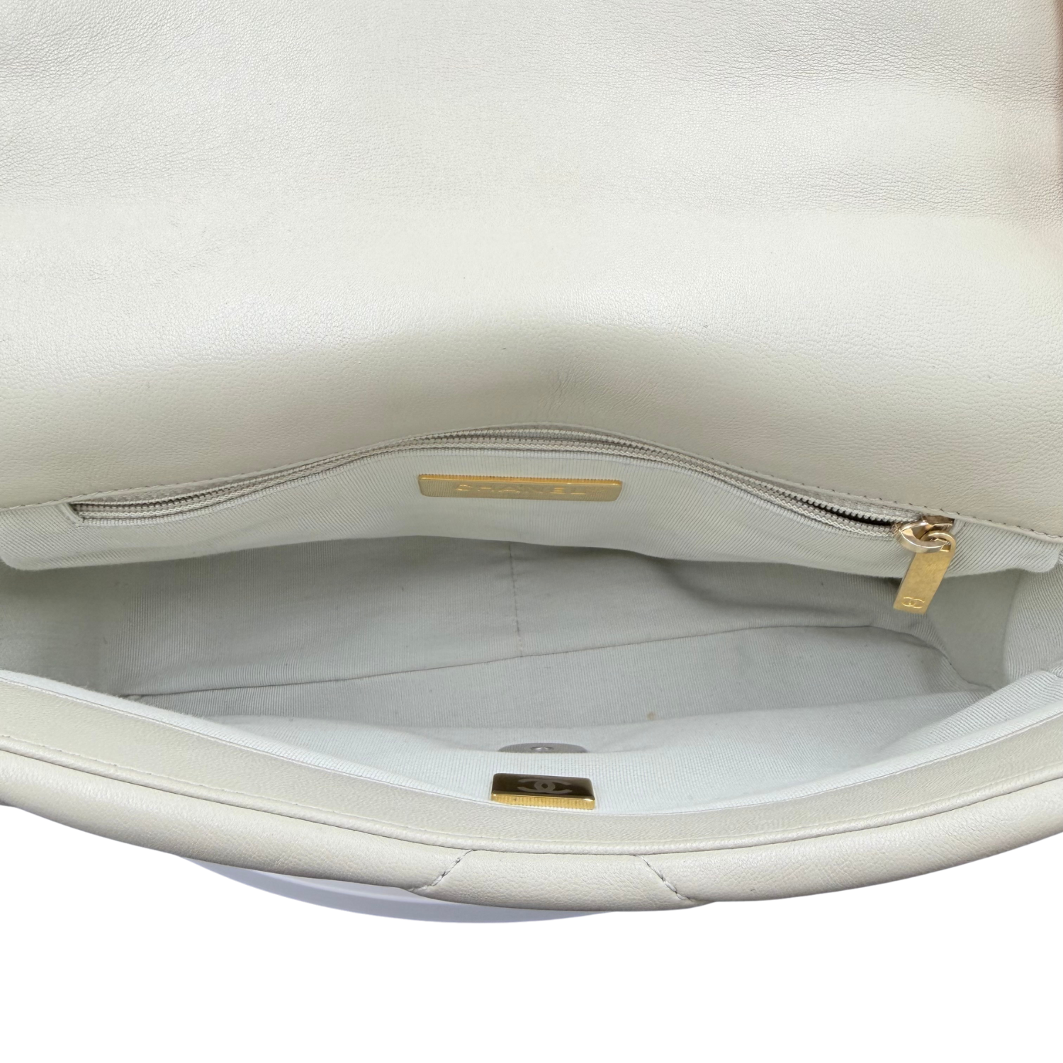 Chanel Small 19 Flap Quilted Lambskin Leather Light Gray/Sage