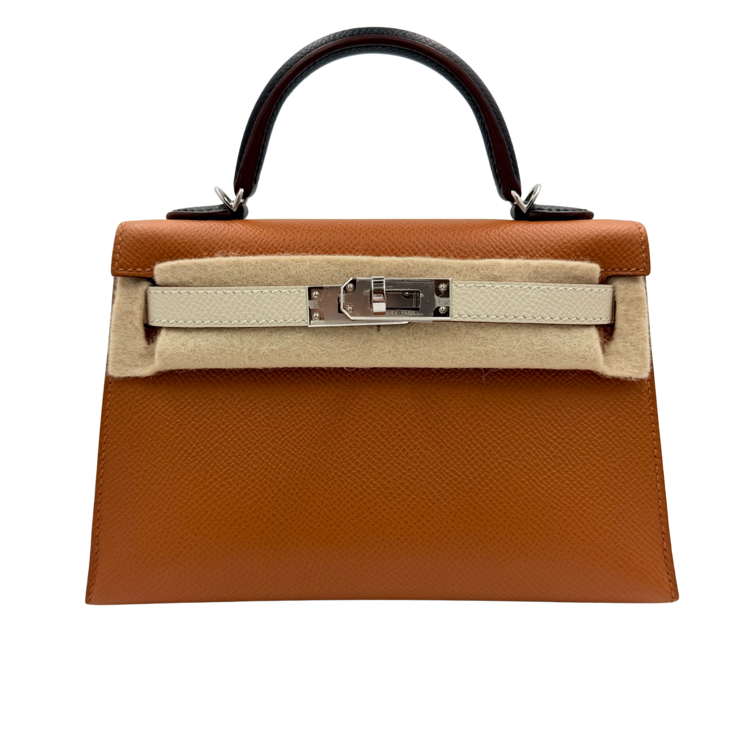 Hermès Tricolor Mini Kelly 20 Gold, Nata, and Black Epsom Leather with Palladium Hardware