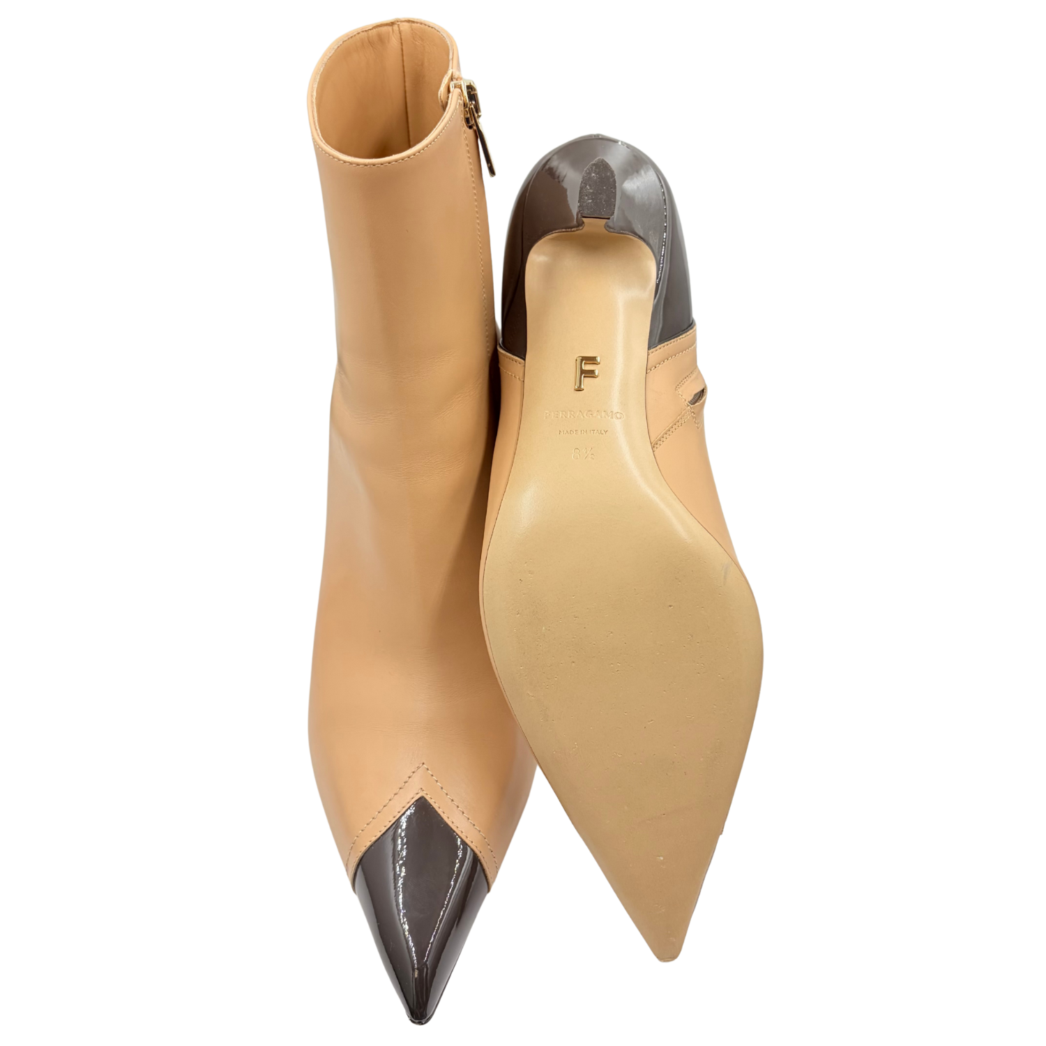 Ferragamo 95mm Leather Ankle Boots Beige