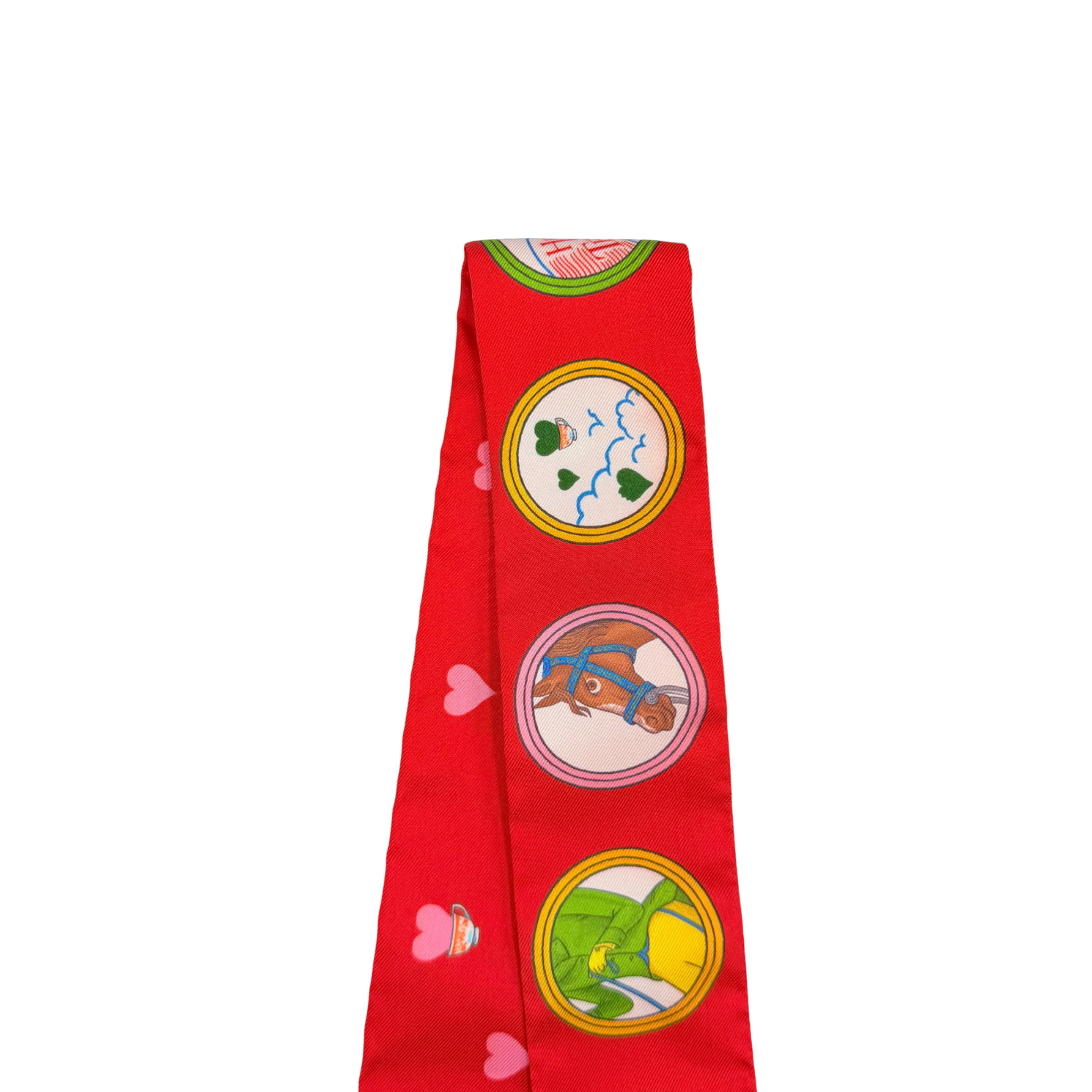 Tea Time Twilly Rouge Vif Vert Silk Multicolor Twilly Scarf