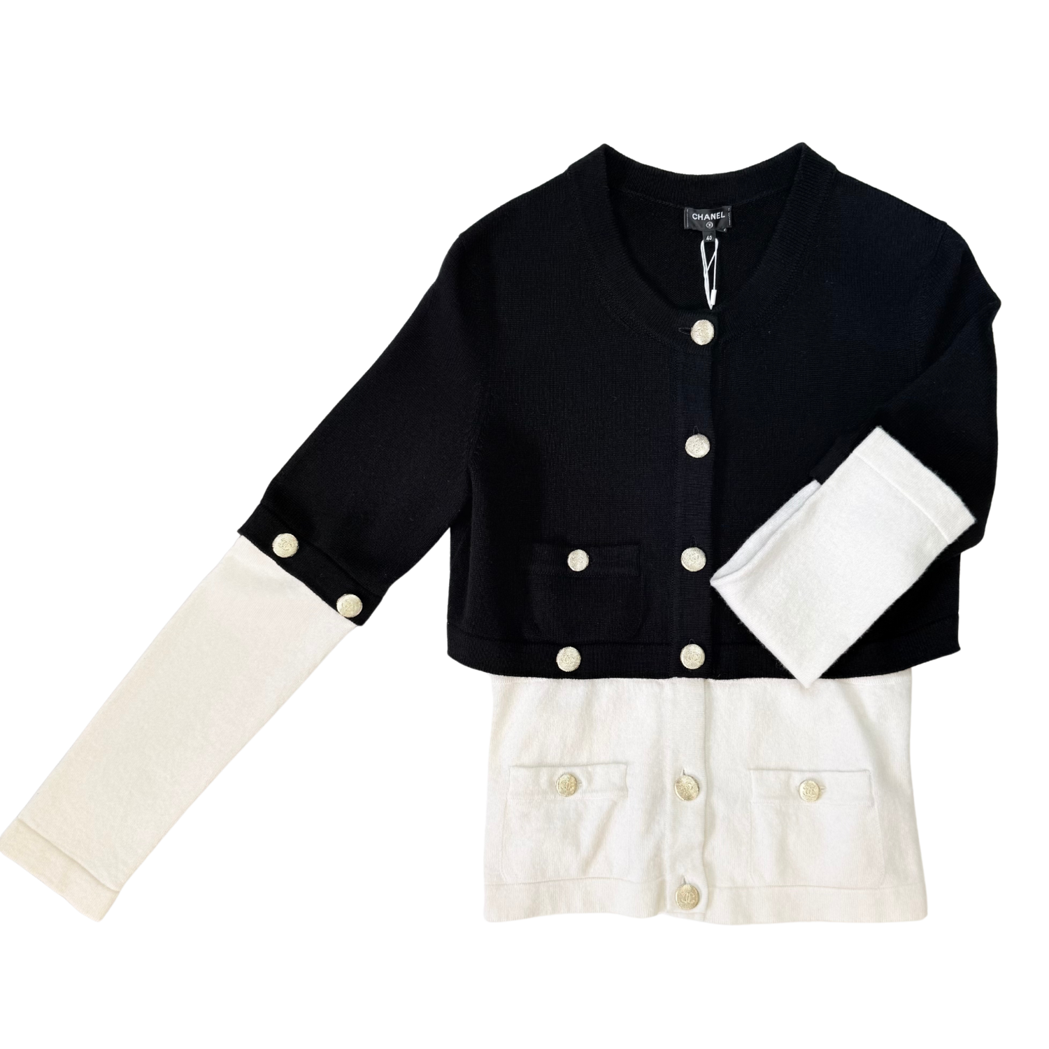 Chanel Long Sleeve Cardigan Black and White