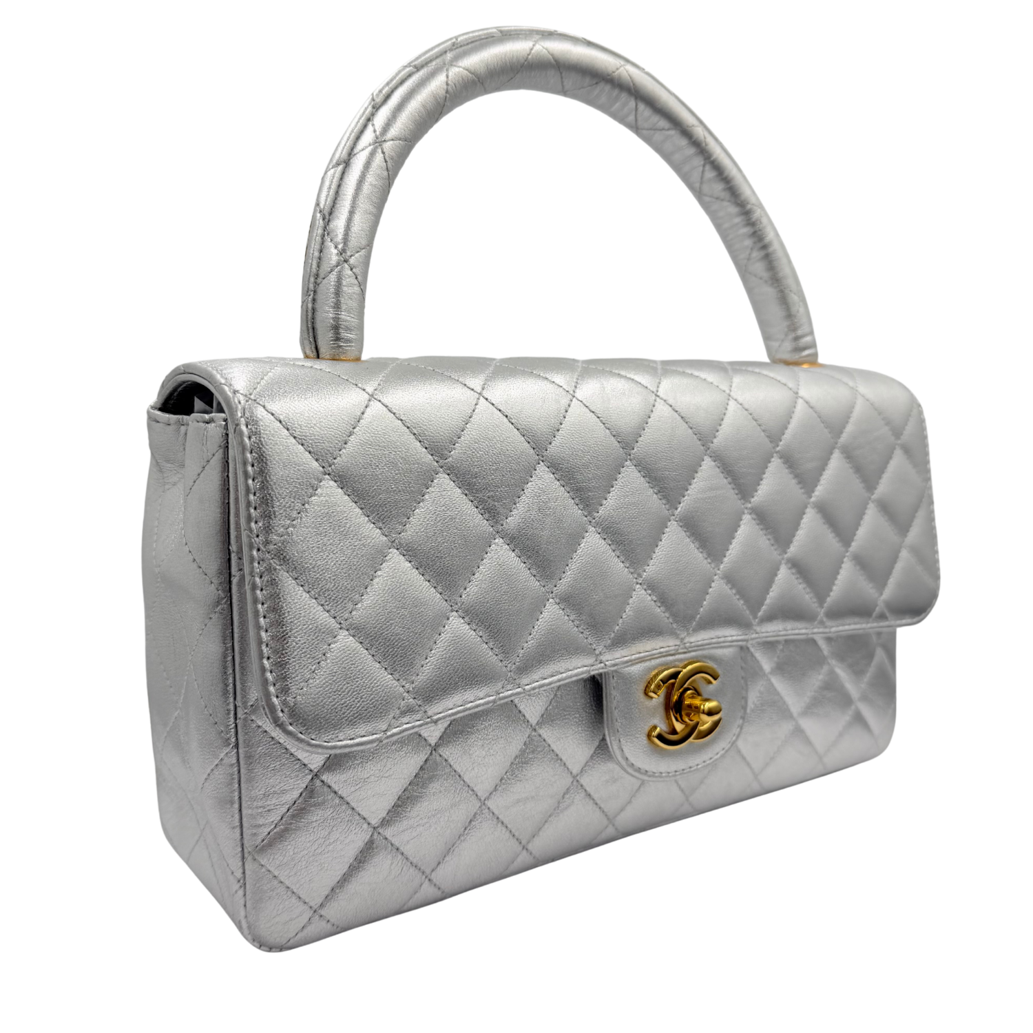 Chanel Vintage Kelly Flap Top Handle Bag Silver