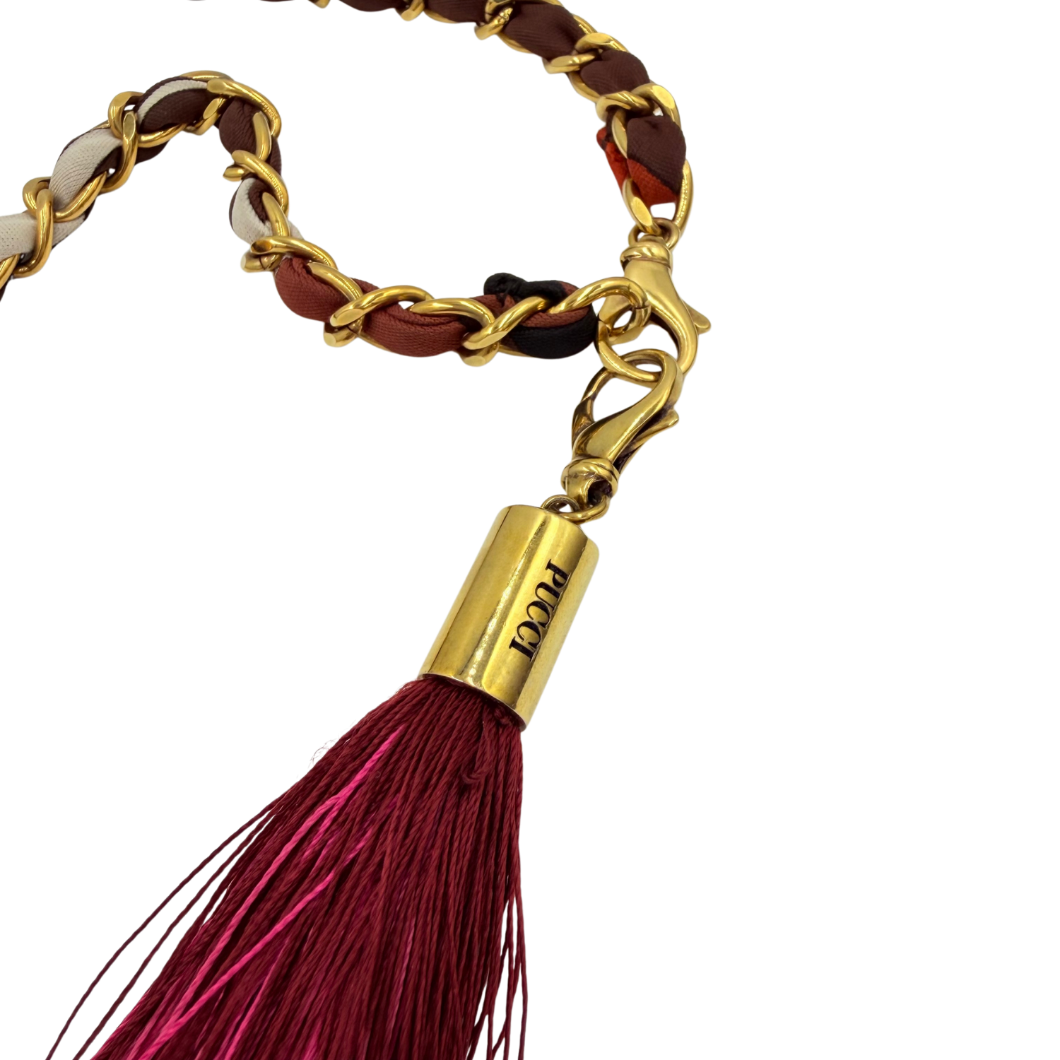 Emilio Pucci Gold Chain Belt with Tassel Burgundy