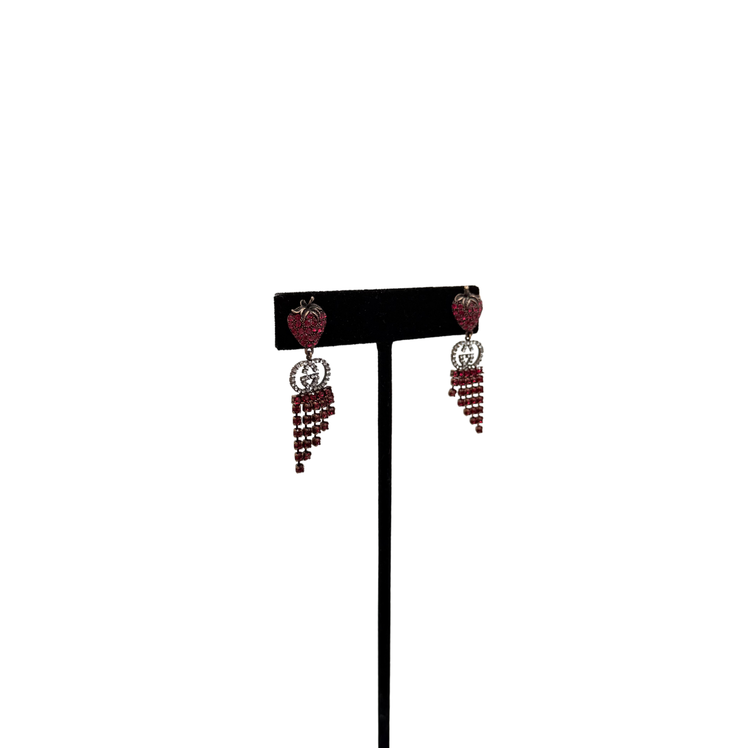 Gucci Metal Crystal Interlocking G Strawberry Drop Earrings Red
