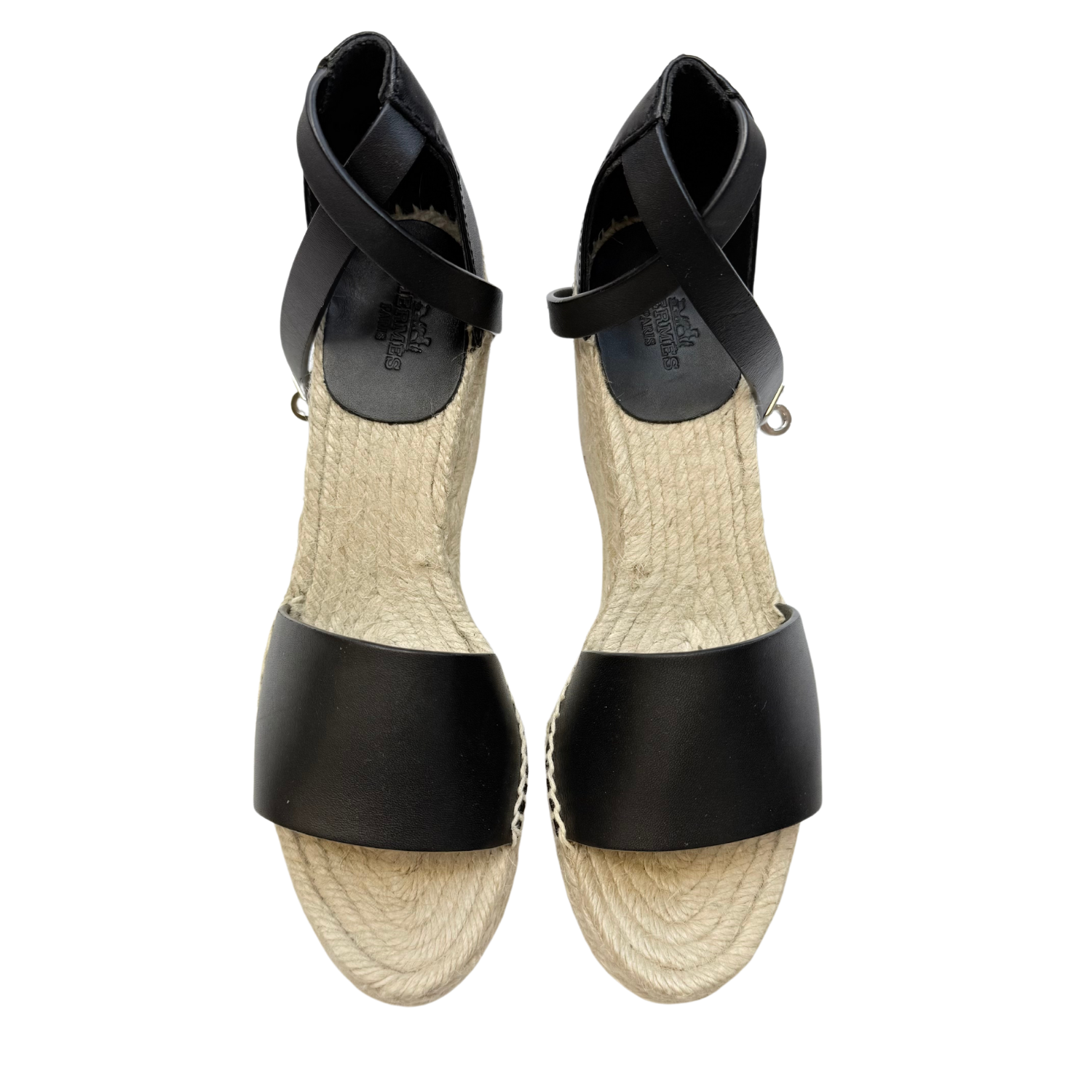 Hermès Leather Espadrilles Wedges Black