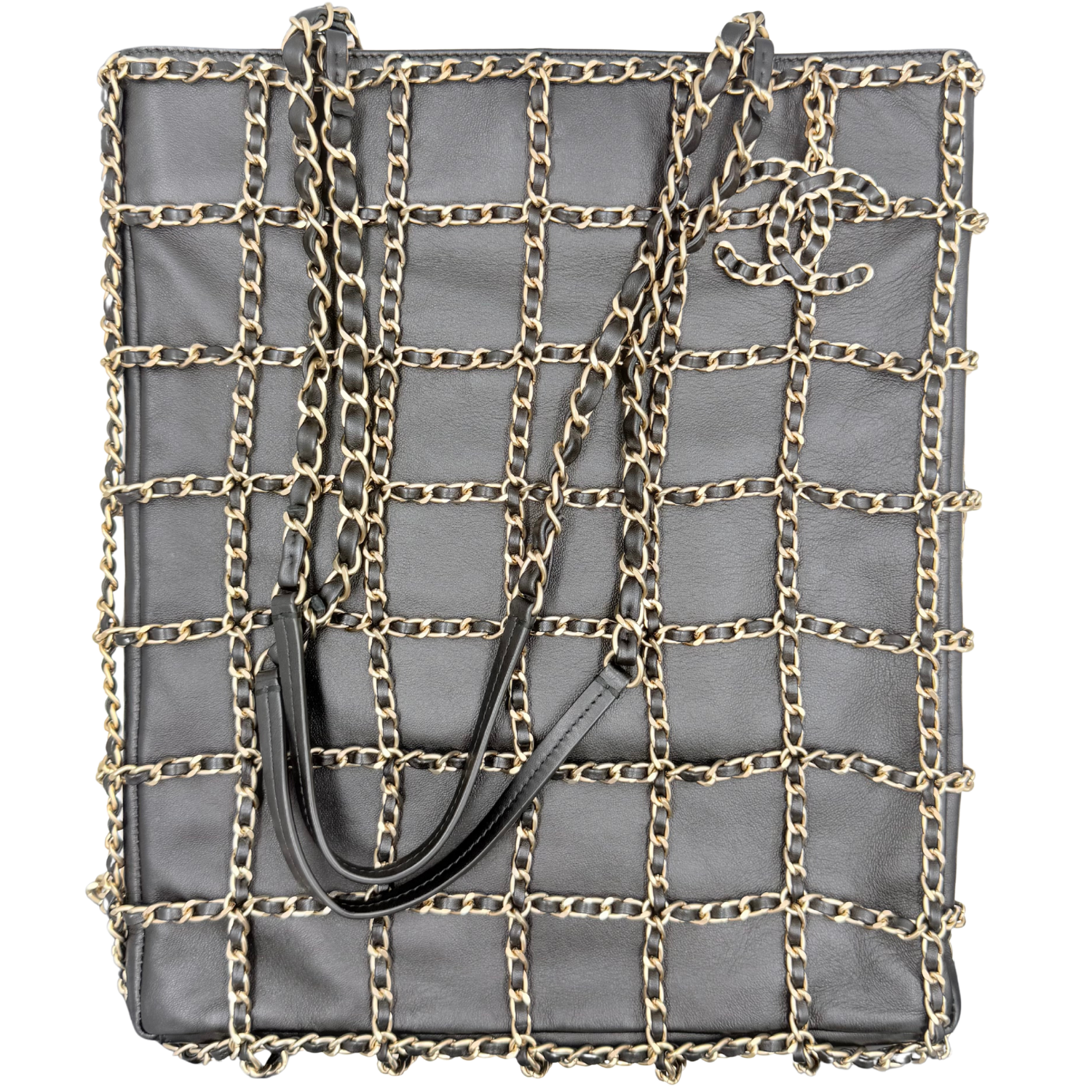 Maxi Chain Frame Shopper Tote Black