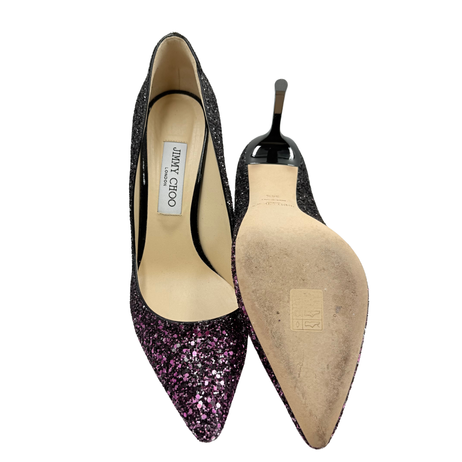 Jimmy Choo Coarse Glitter Degrade Romy 100 Pumps Pink and Black Ombre