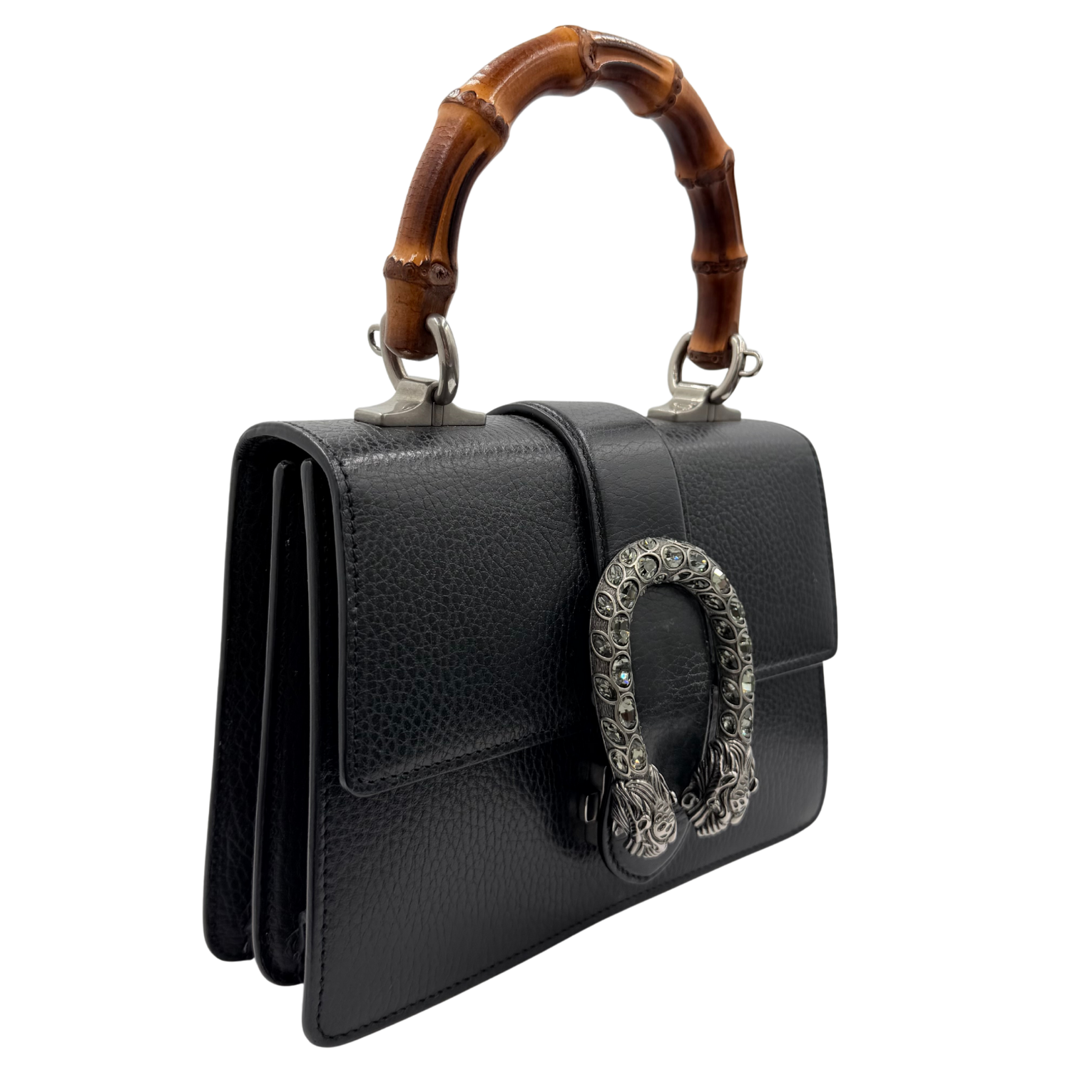 Gucci Small Leather Dionysus Bamboo Top Handle Bag Black