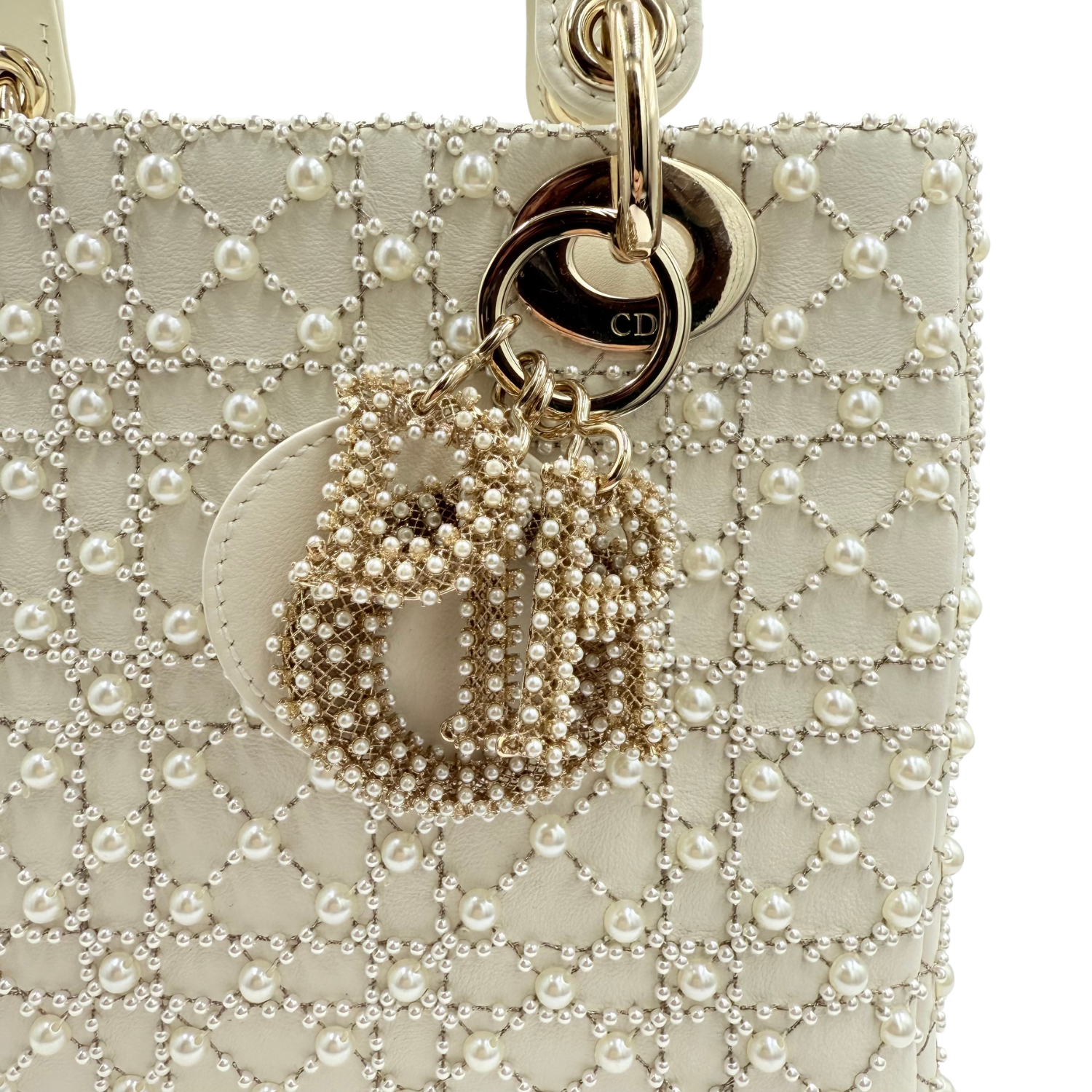 Christian Dior Small Pearl Cannage Lady Dior Ivory