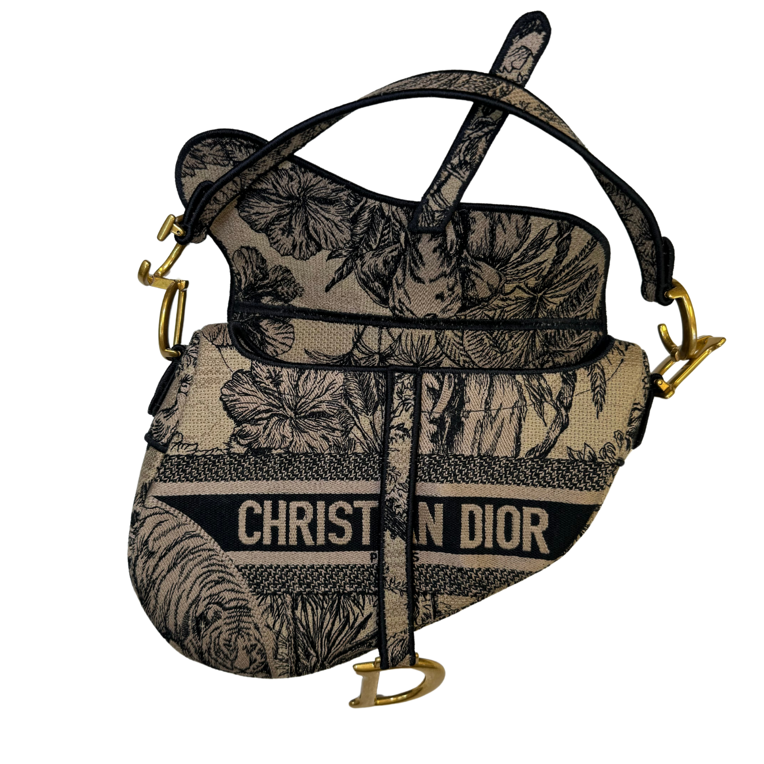 Christian Dior Saddle Bag Blue Toile de Jouy Embroidery