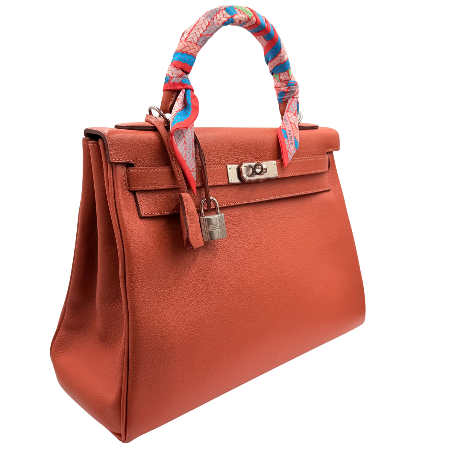 Hermès Kelly 32 Cuivre Evercolor Leather with Palladium Hardware (comes with Hermès Twilly)