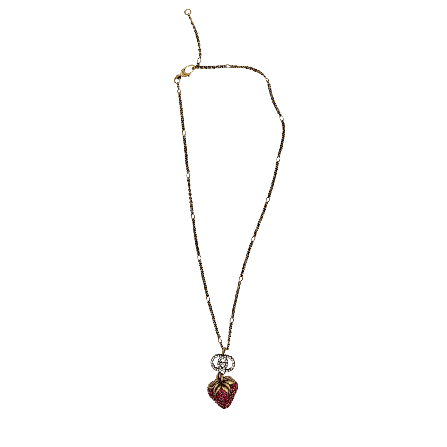 Gucci Crystal GG Strawberry Pendant Necklace