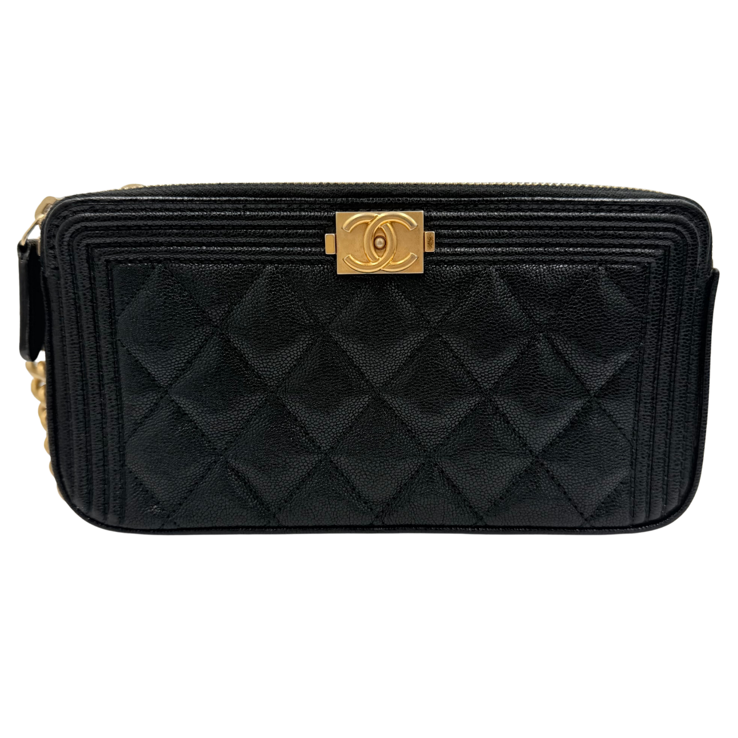 Chanel Small Caviar Quilted Boy Wallet on Chain Black