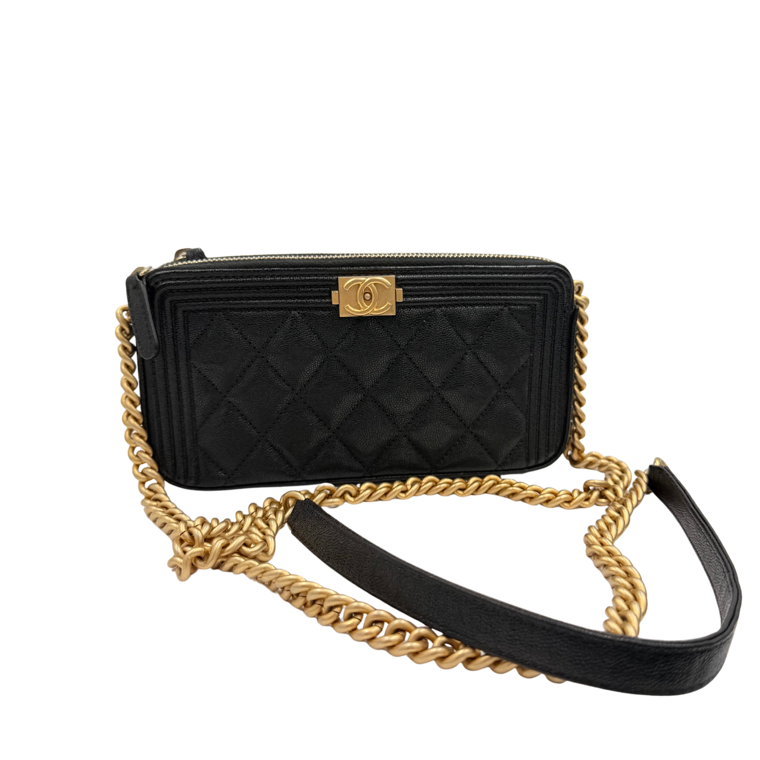 Chanel Small Caviar Quilted Boy Wallet on Chain Black
