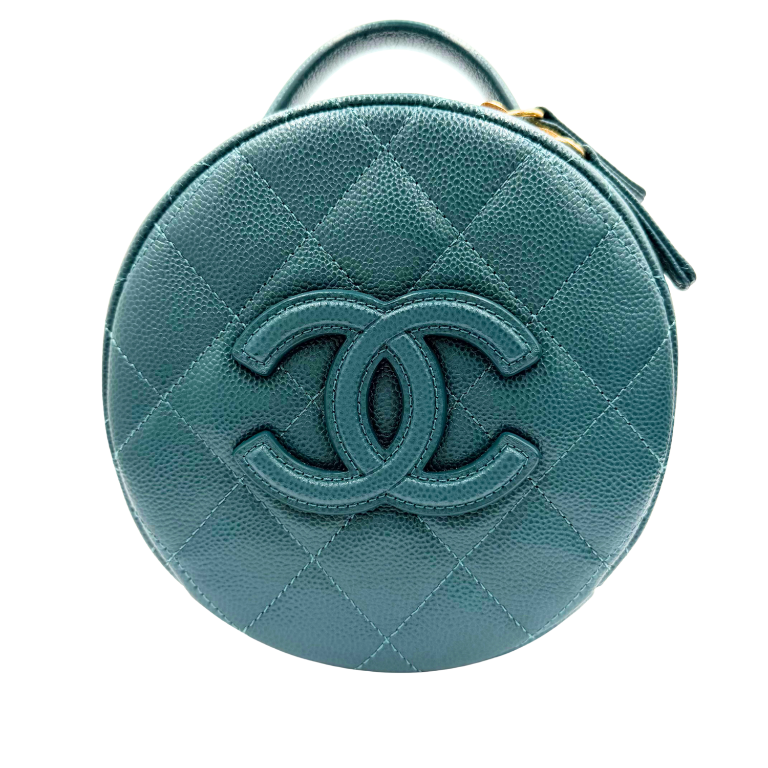 Chanel Round Vanity Case Crossbody Bag with Top Handle Turquoise