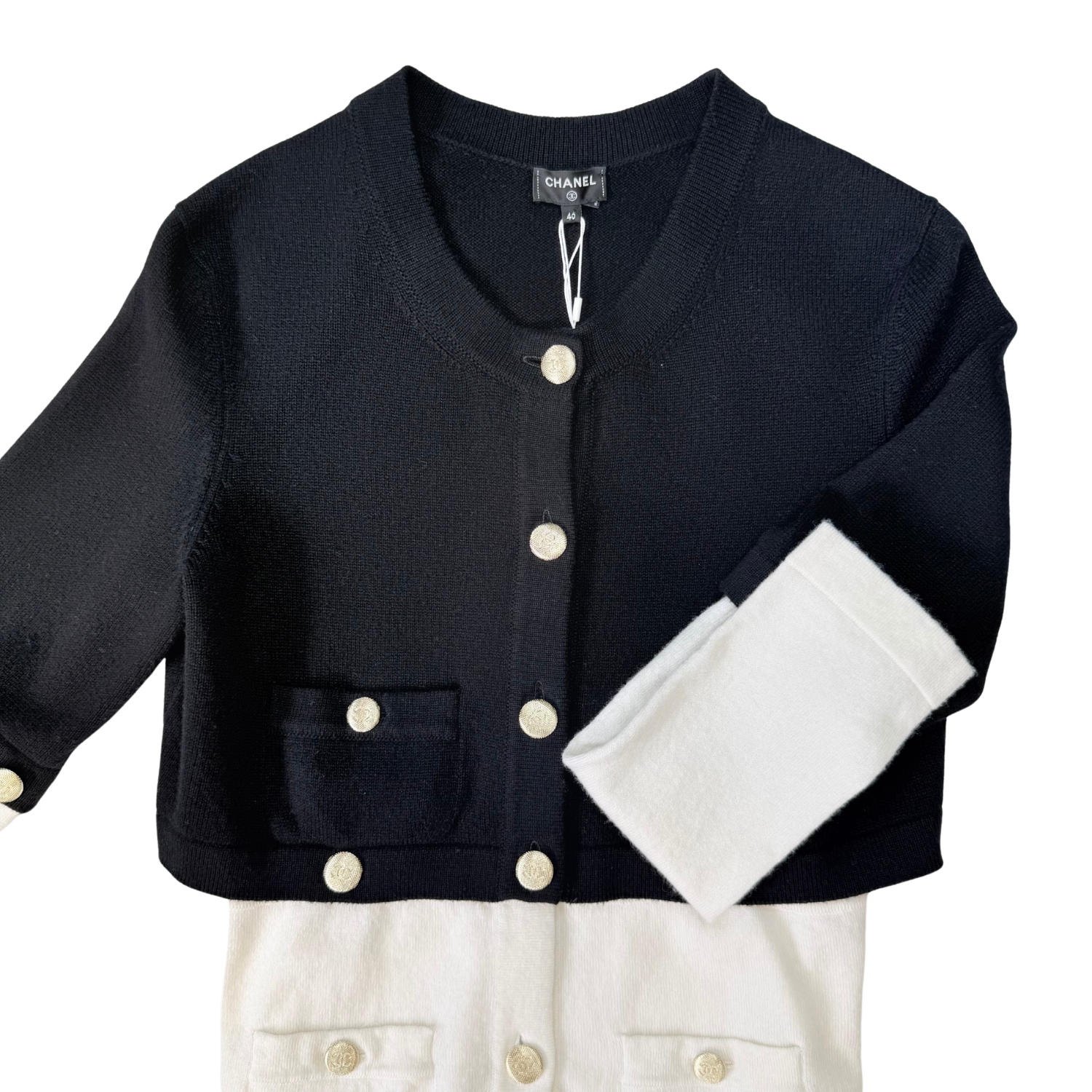 Chanel Long Sleeve Cardigan Black and White