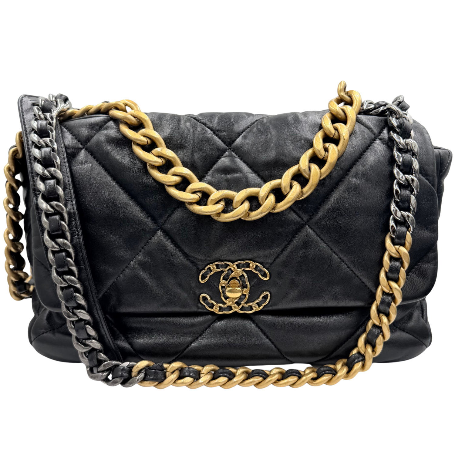 Chanel Large 19 Flap Quilted Lambskin Leather Black